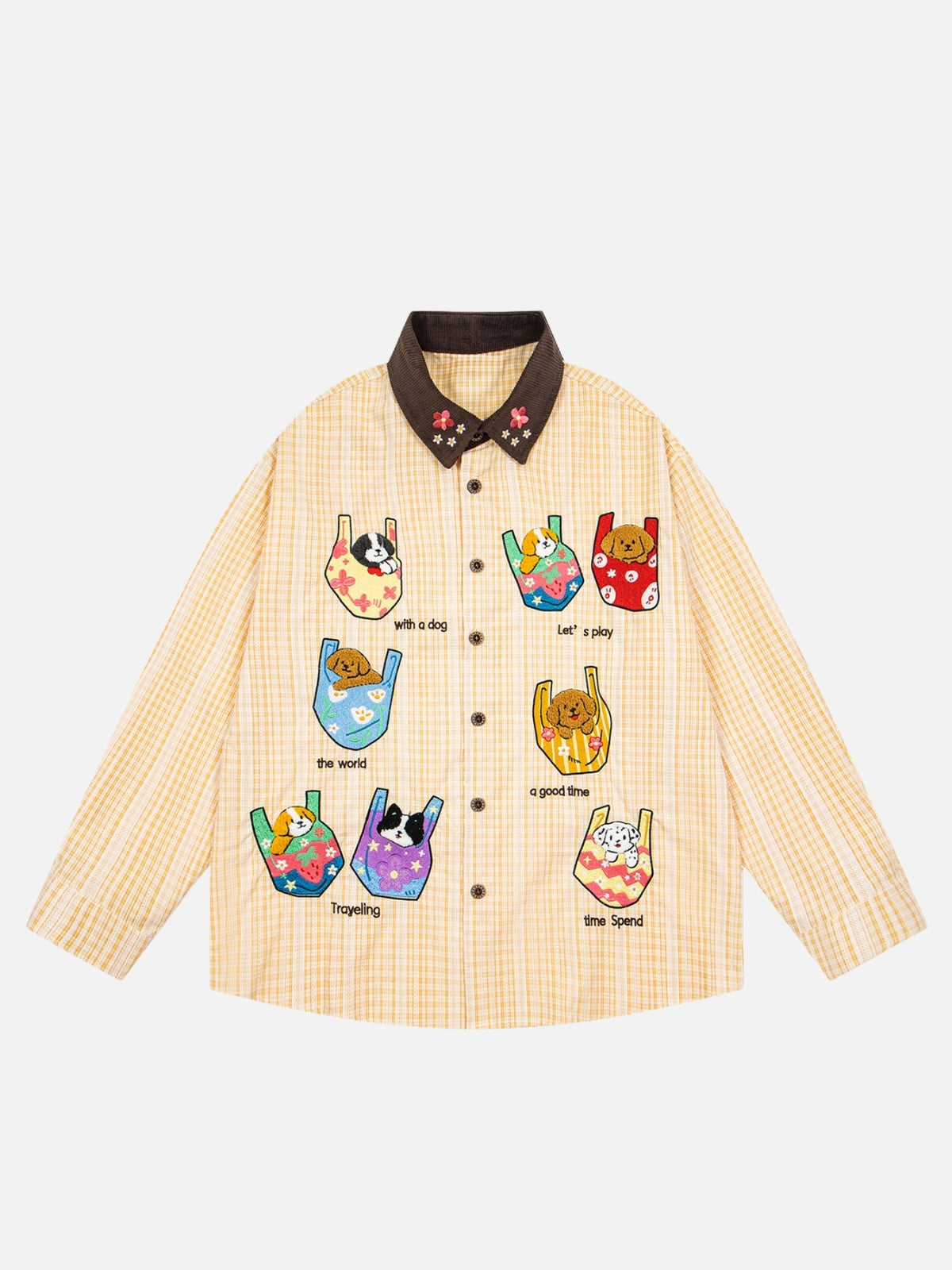 Haaura Pet Applique Plaid Contrast Collar Shirt