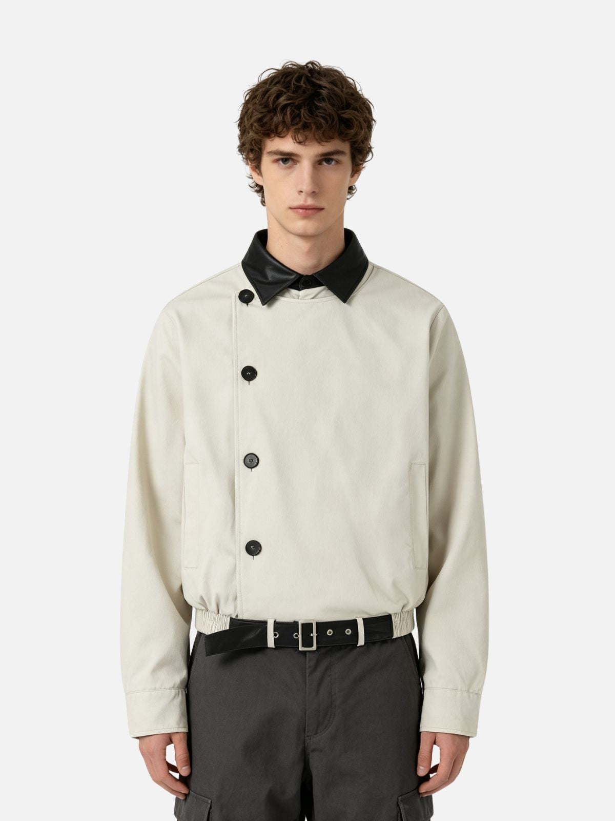 Haaura Contrast Collar Belted Jacket