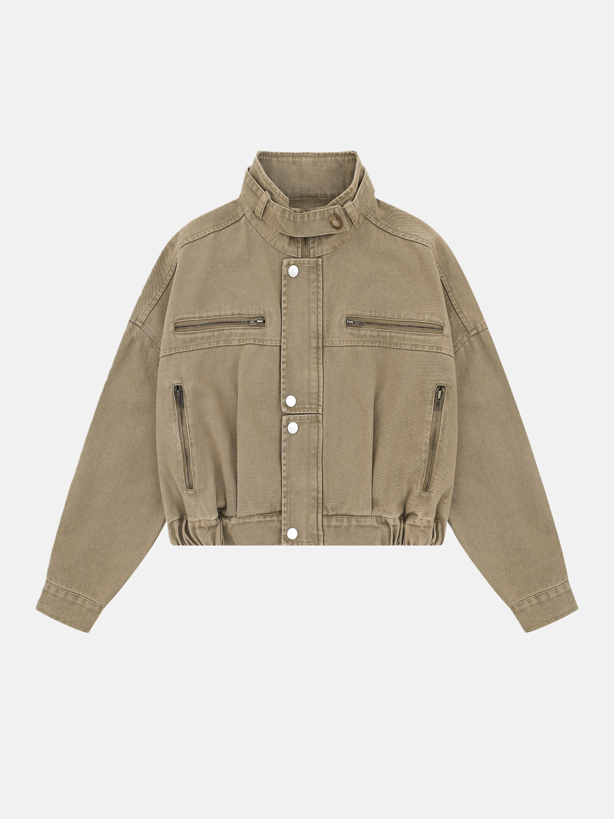 Haaura Button-Front Utility Pocket Cropped Jacket