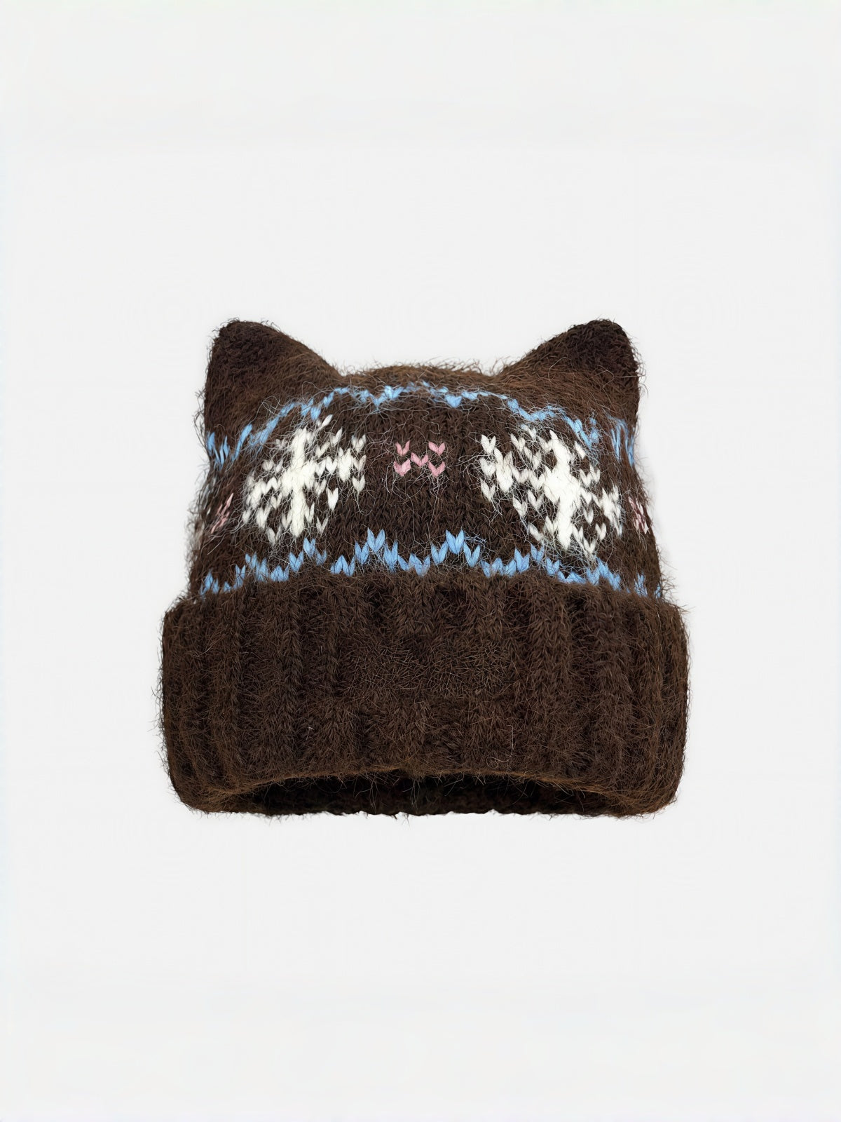 Fluffy Cat Ear Fair Isle Beanie