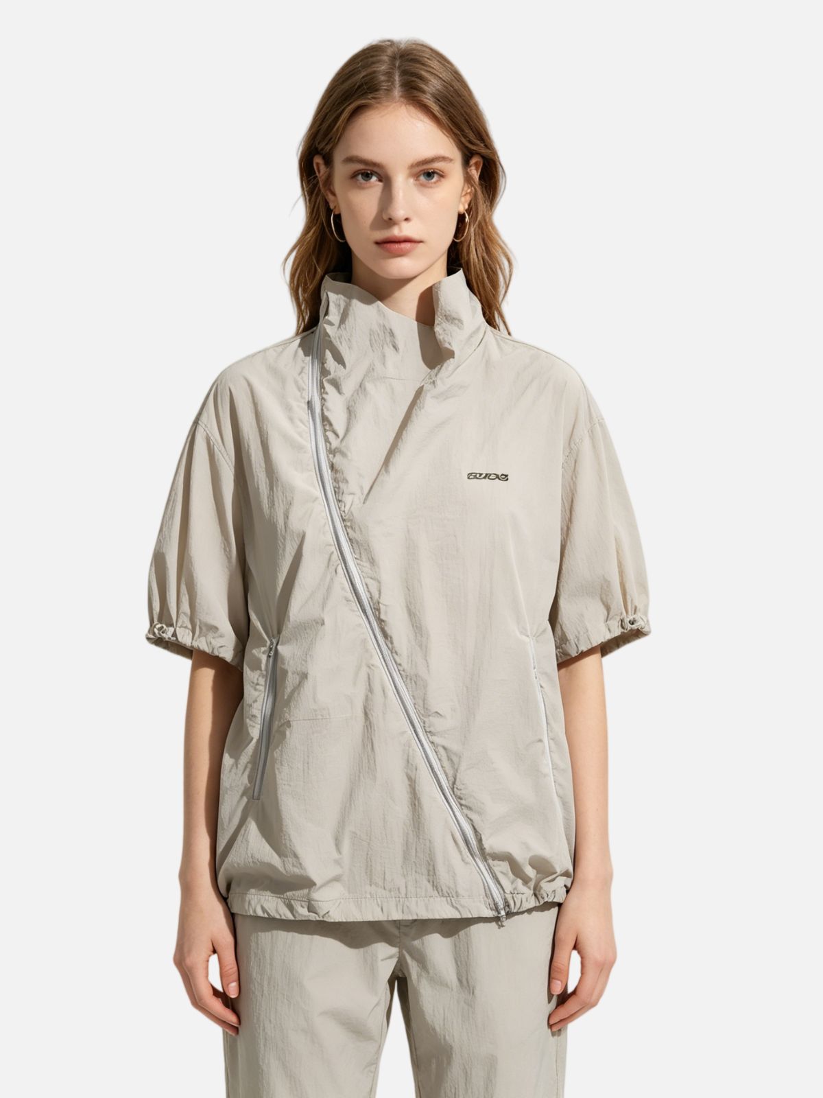 Haaura Oversized Half-Zip Wrinkled Jacket