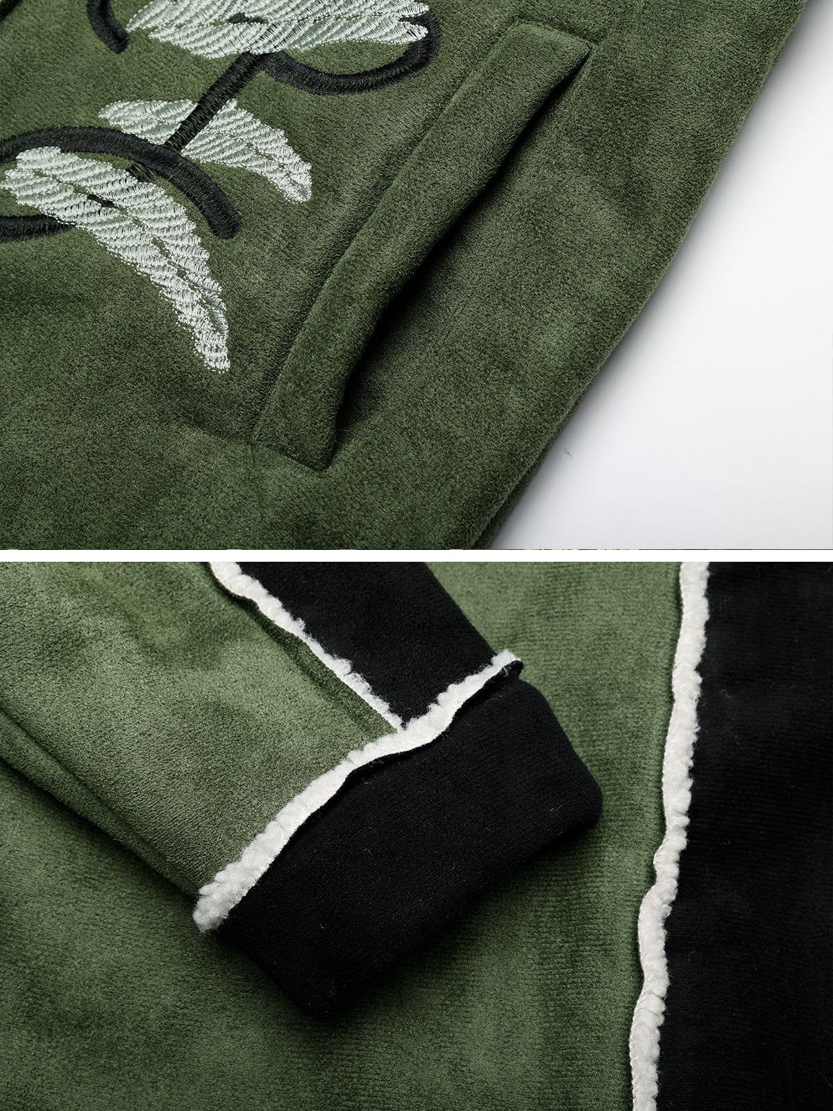 Haaura Color Block Embroidery Floral Coat