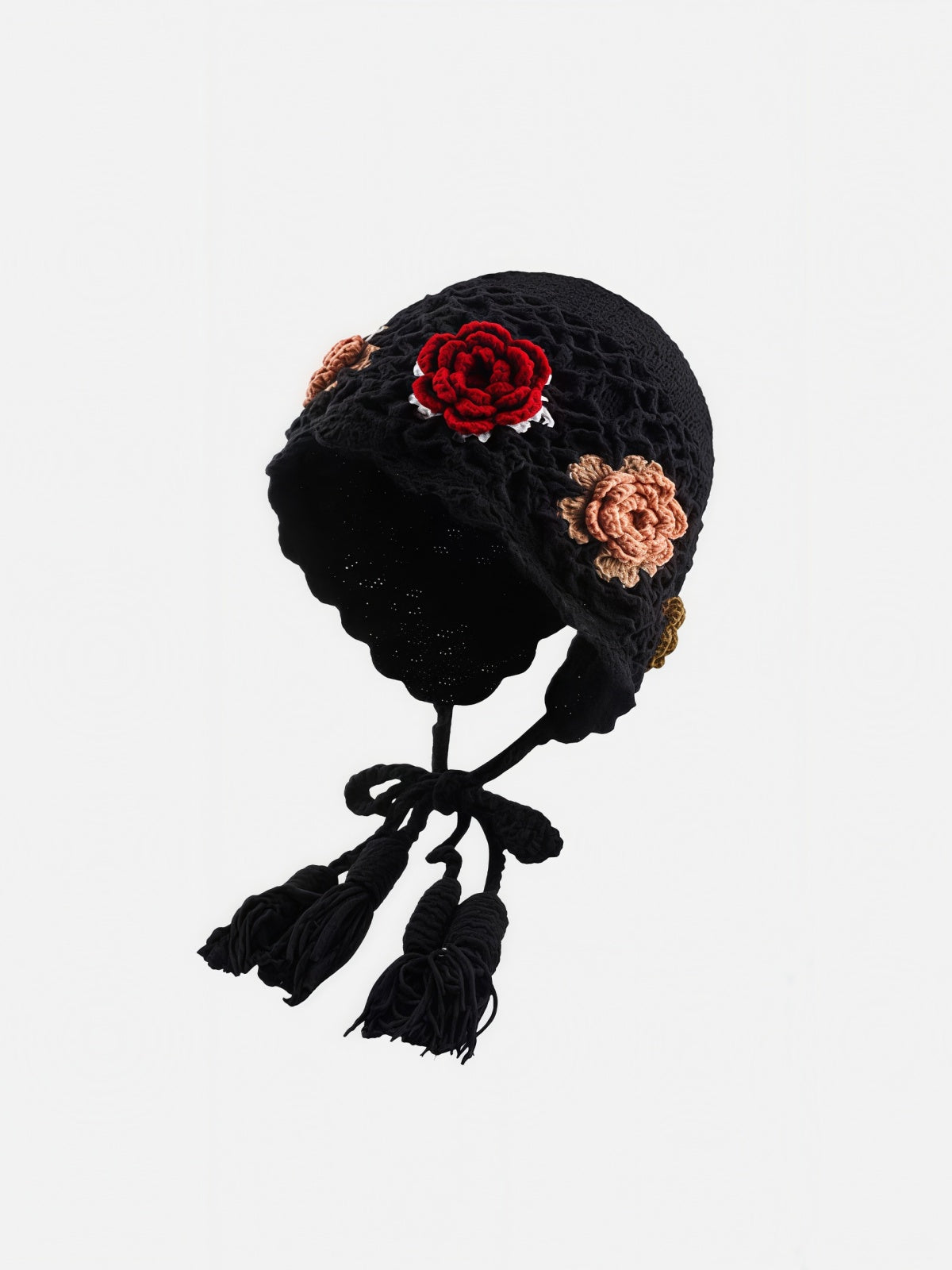 Crochet Floral Appliqué Ear-Flap Beanie