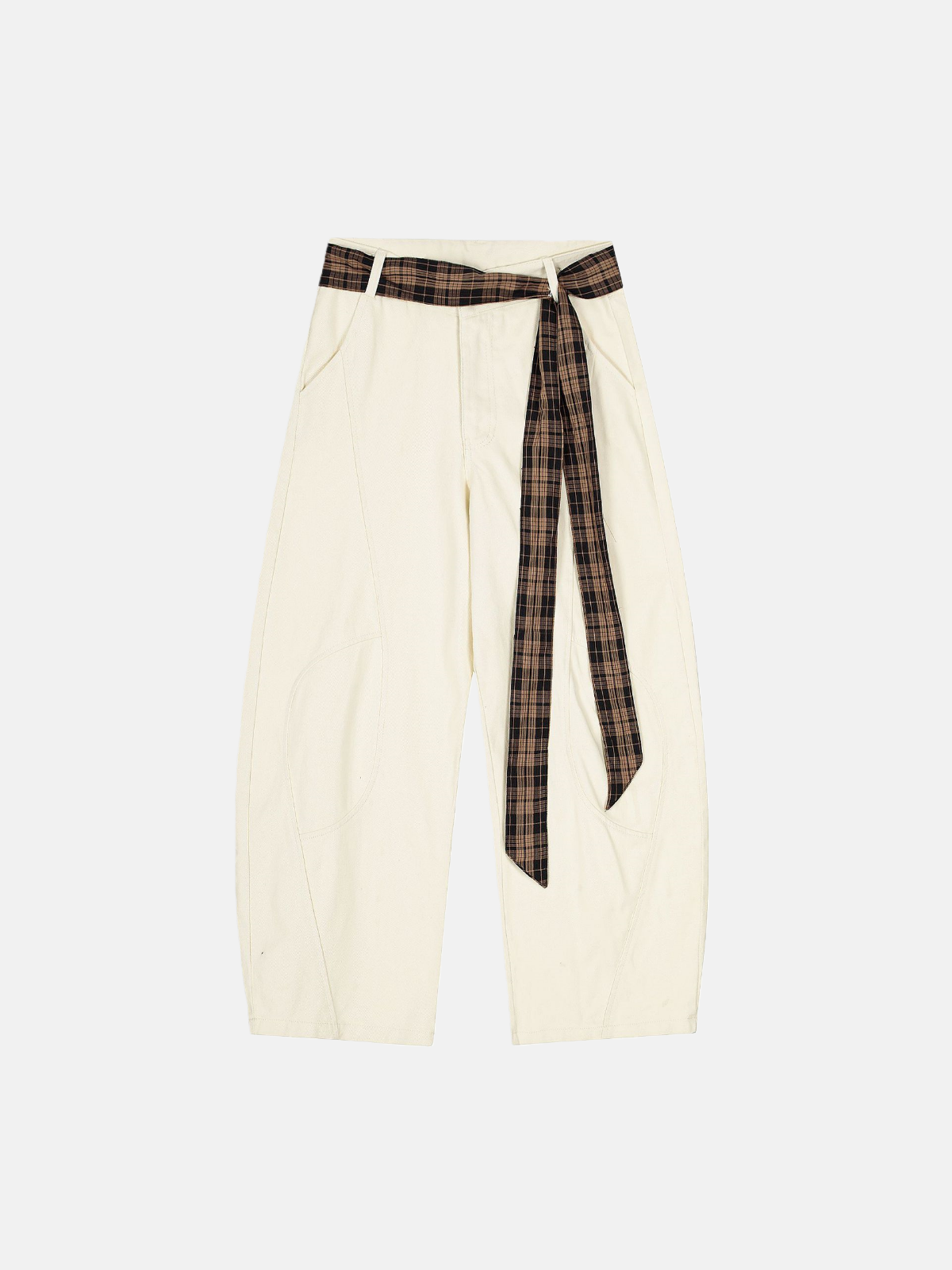 Haaura Plaid Sash Wide-Leg Pants