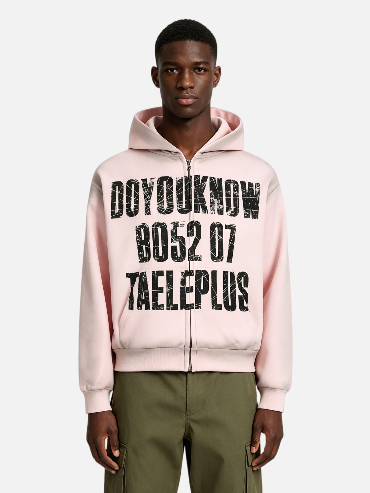 Haaura Distressed Slogan Zip Up Hoodie
