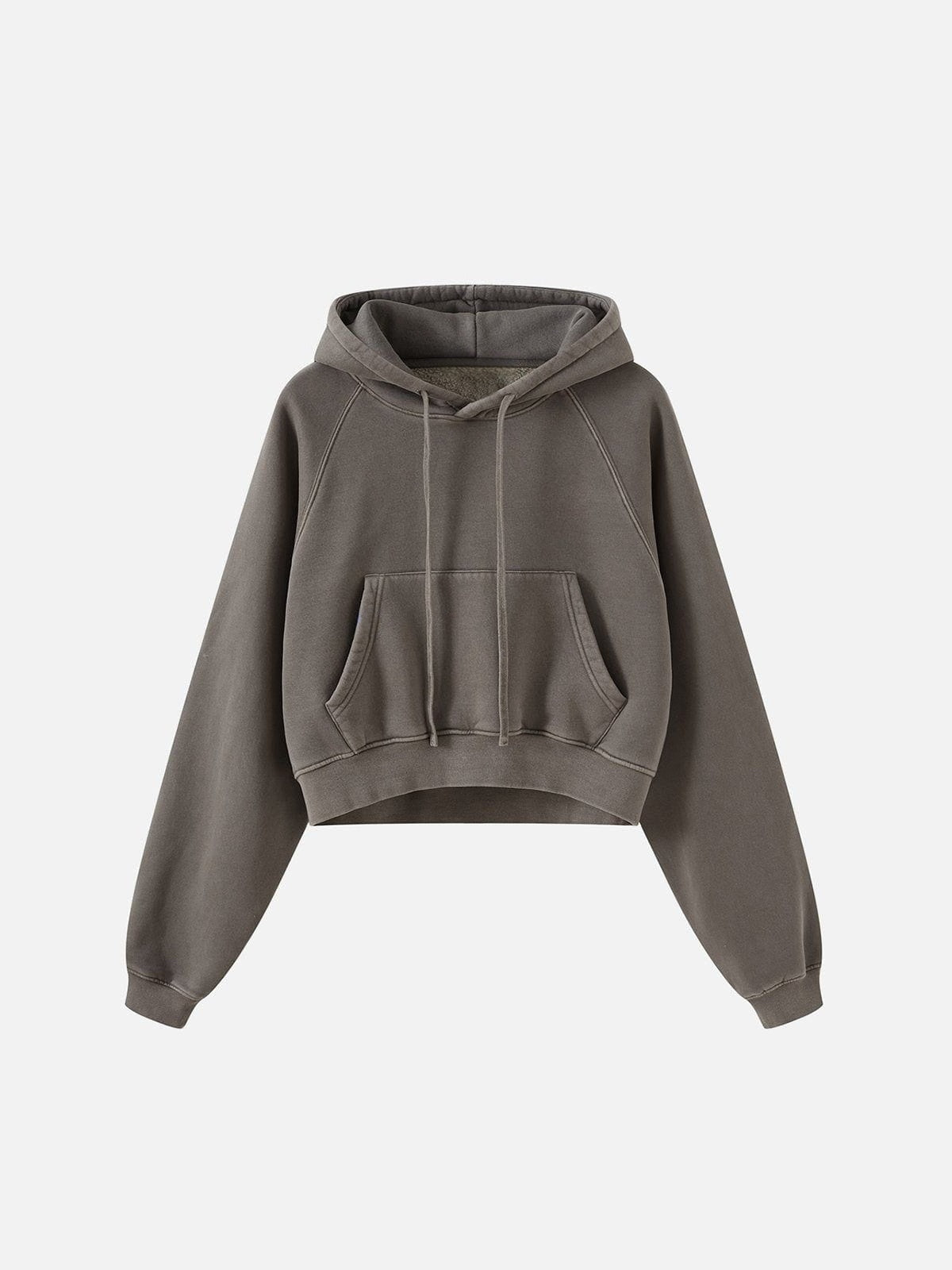Haaura Cropped Raglan Sleeve Washed Pullover Hoodie