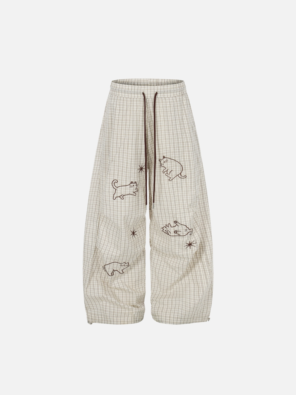 Haaura Embroidery Cat Baggy Barrel Sweatpants