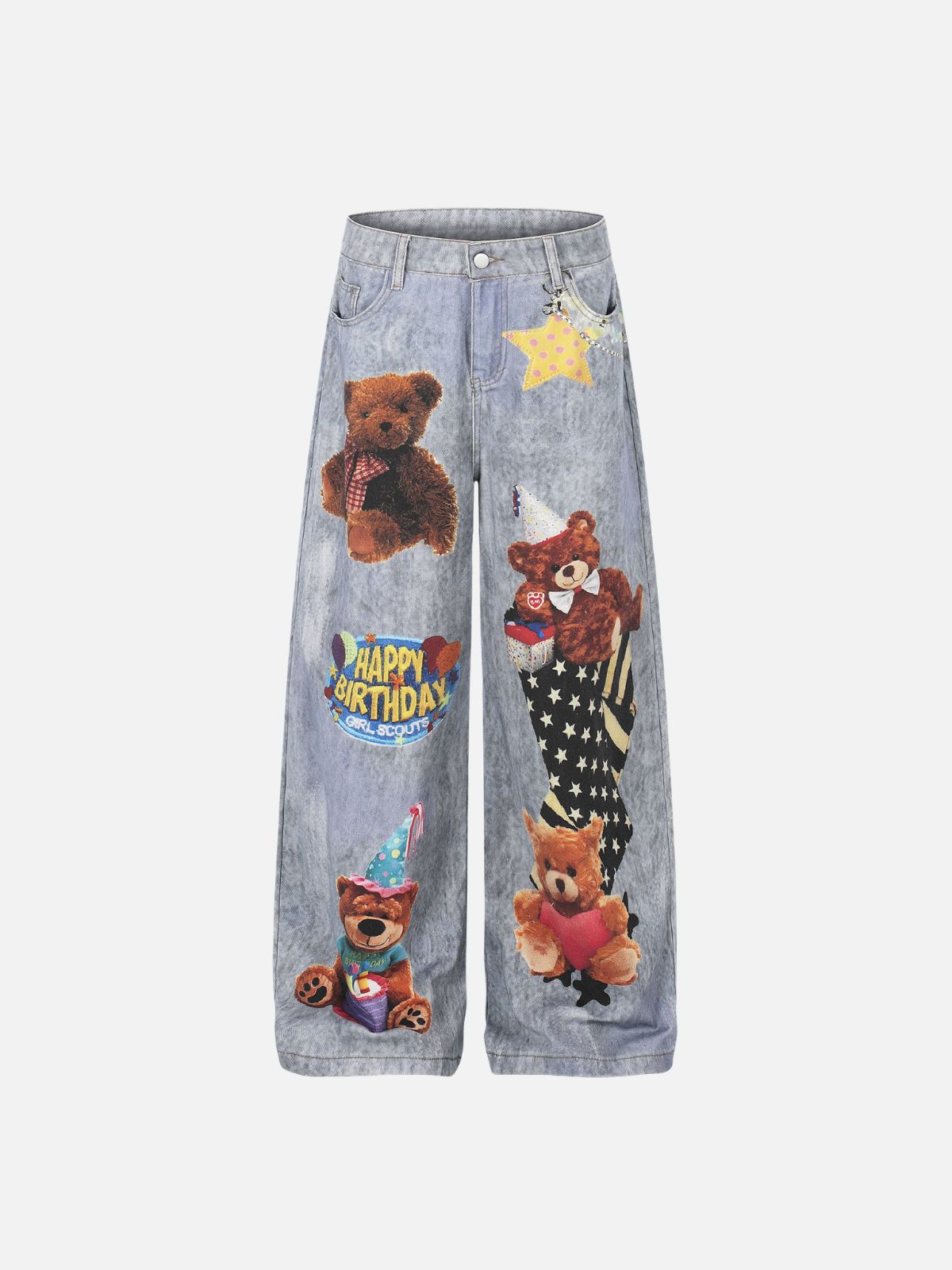 Haaura Bear Print Star Charm Flare Jeans