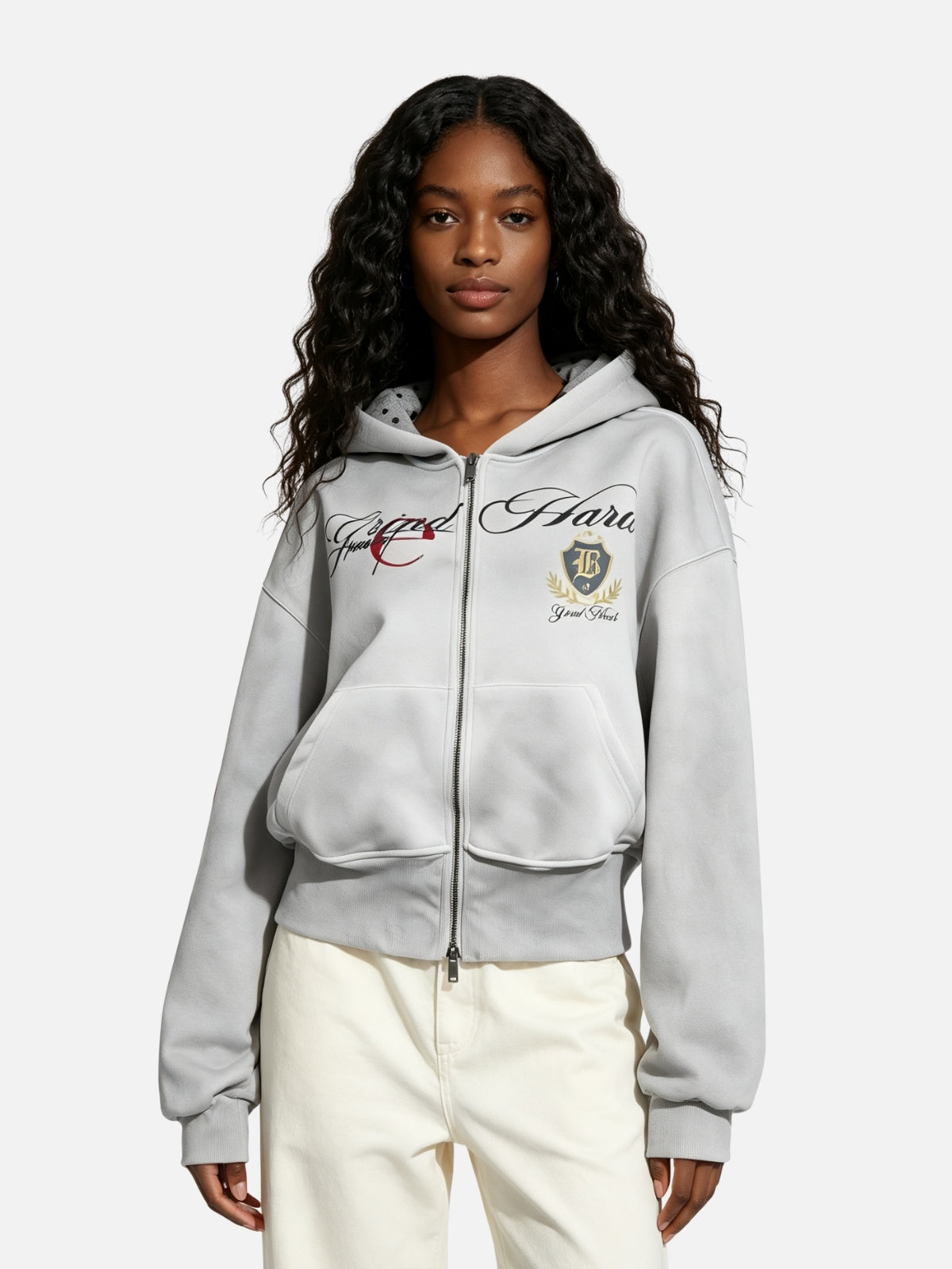 Haaura Embroidered Zip Up Hoodie