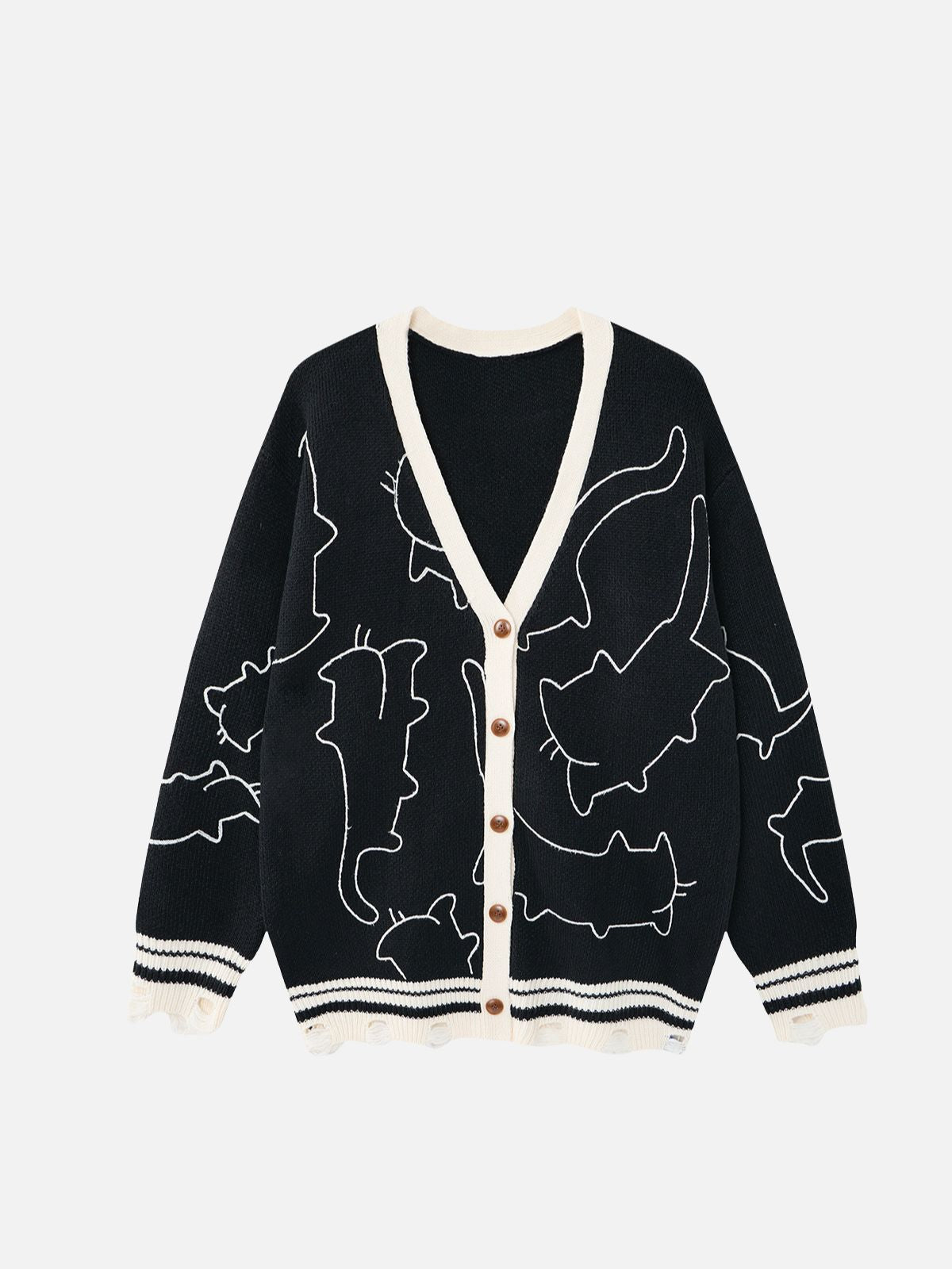 Haaura Distressed Line Art Cat Cardigan