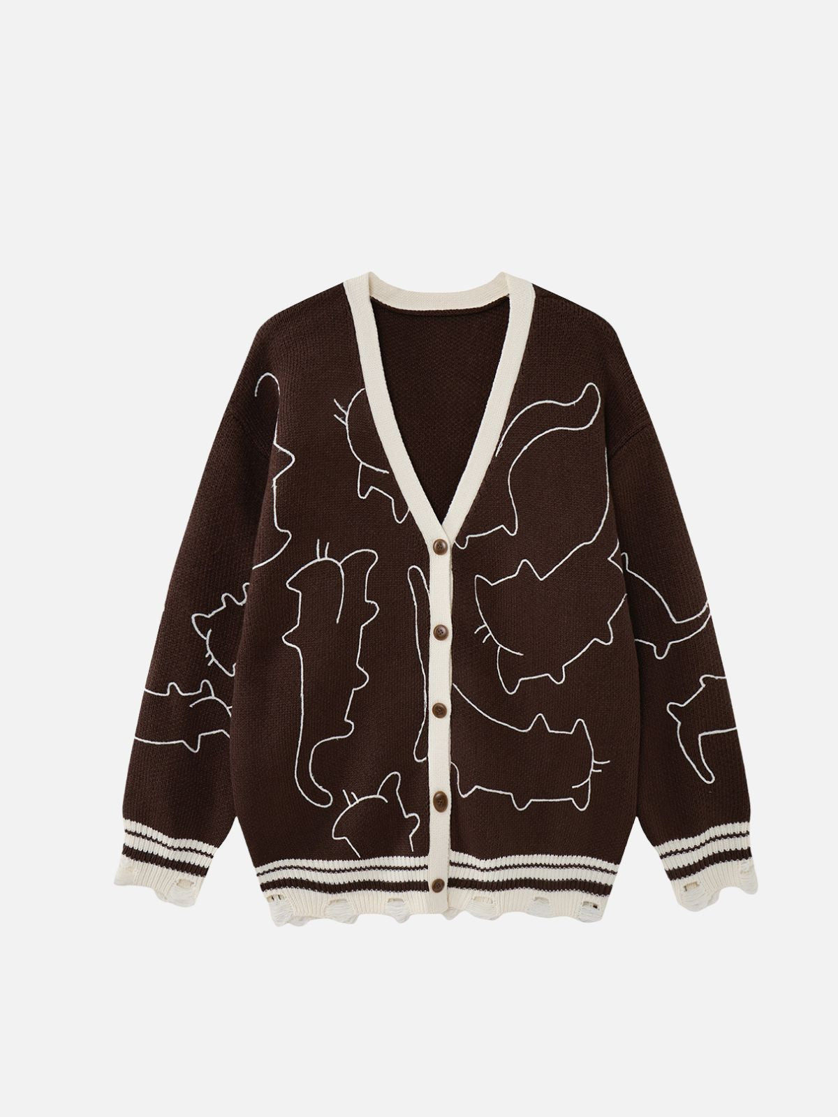 Haaura Distressed Line Art Cat Cardigan