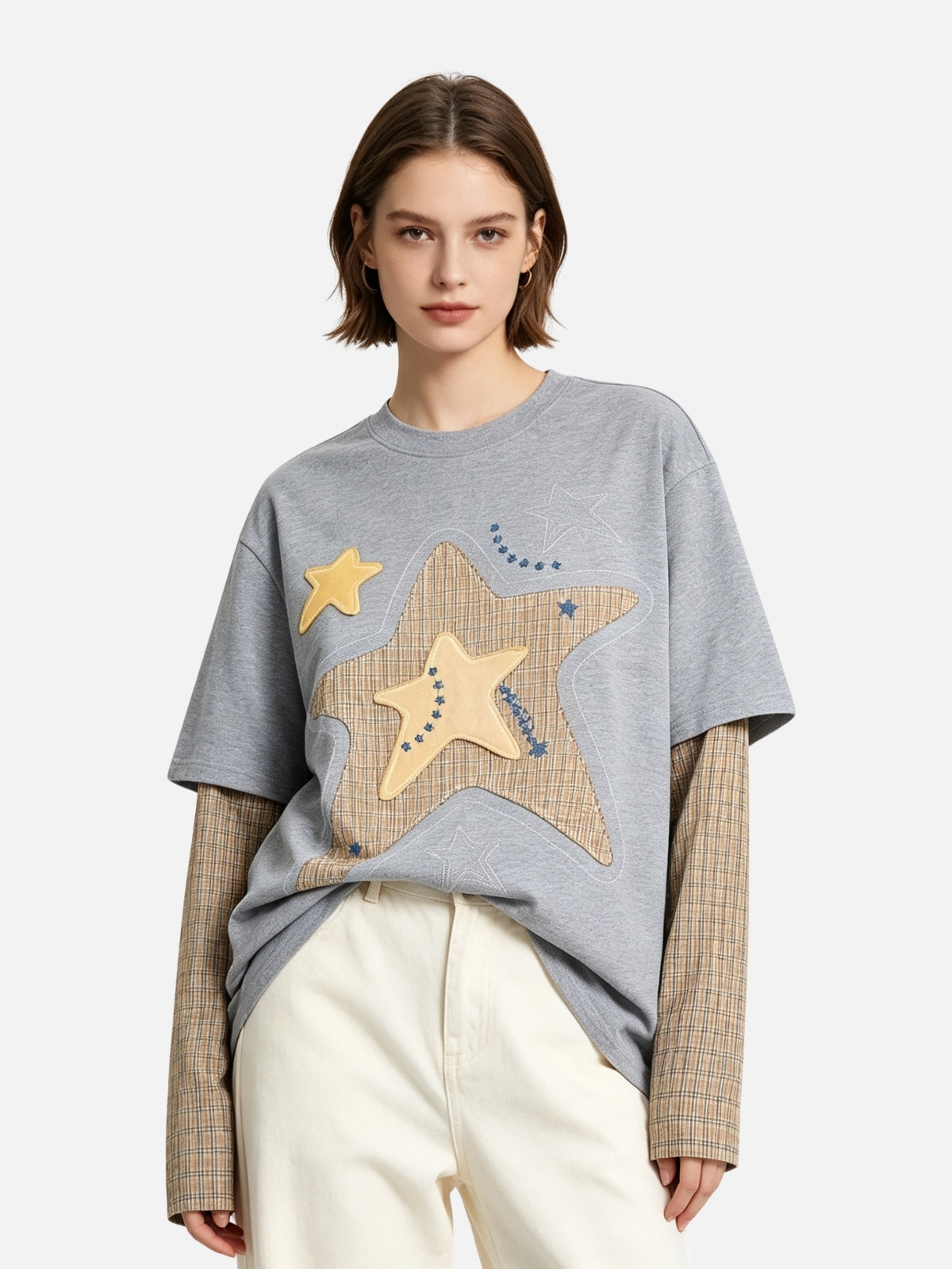 Haaura Layered Plaid Star Graphic Tee