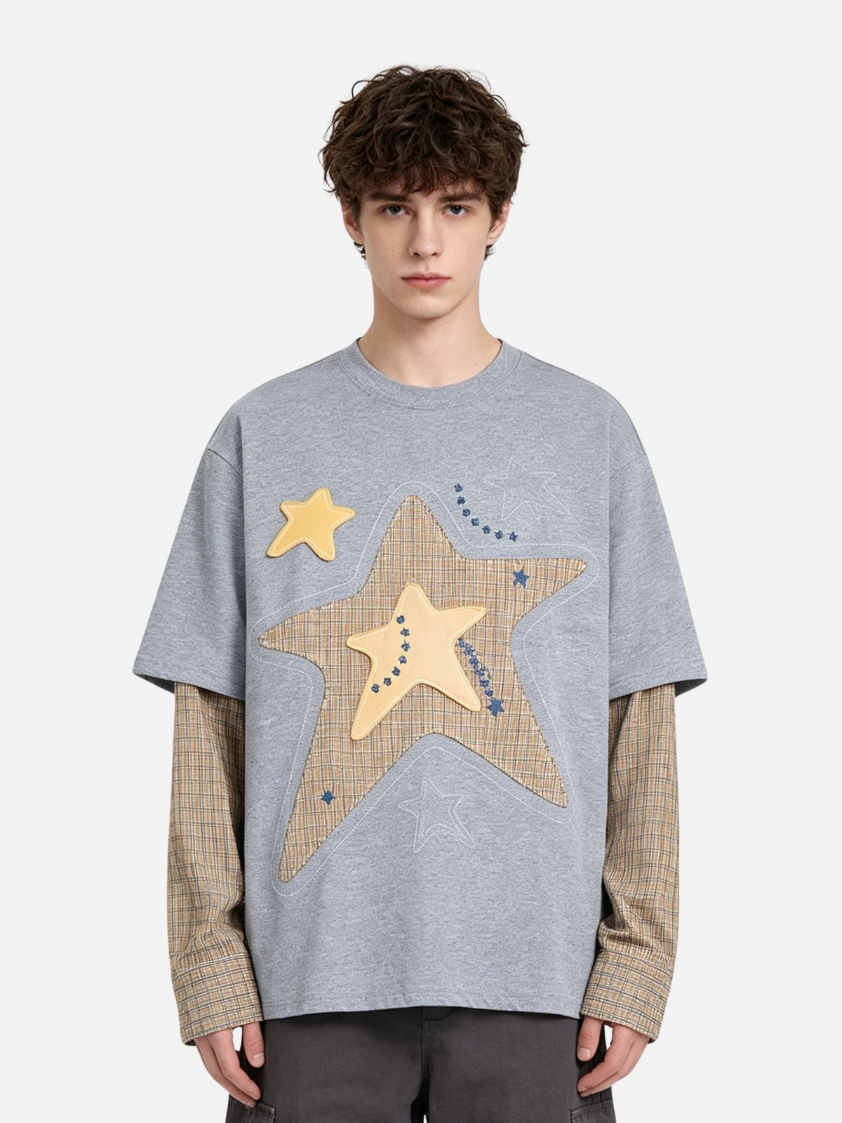 Haaura Layered Plaid Star Graphic Tee