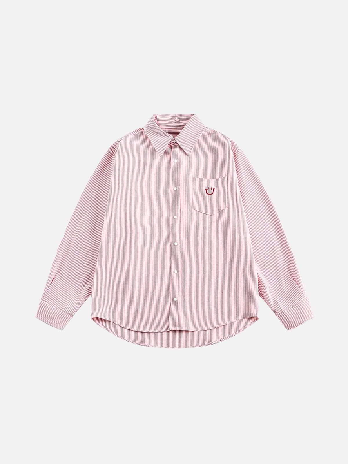 Haaura Stripe Smiley Pocket Embroidery Long Sleeve Shirt