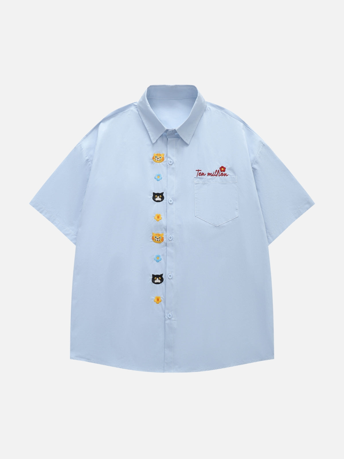 Haaura Cat Floral Embroidered Shirt