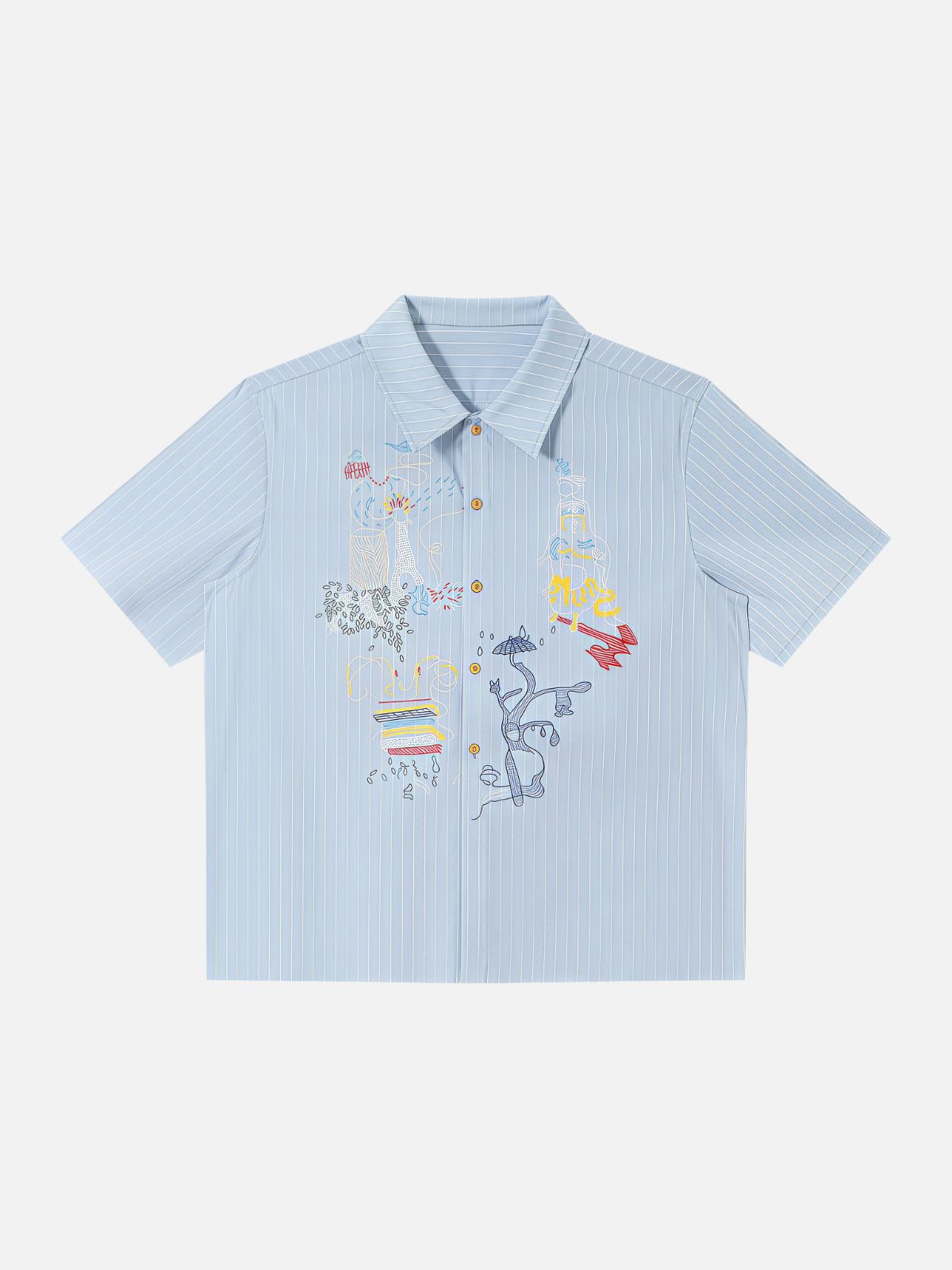 Haaura Boxy Stripe Embroidery Short Sleeve Shirt