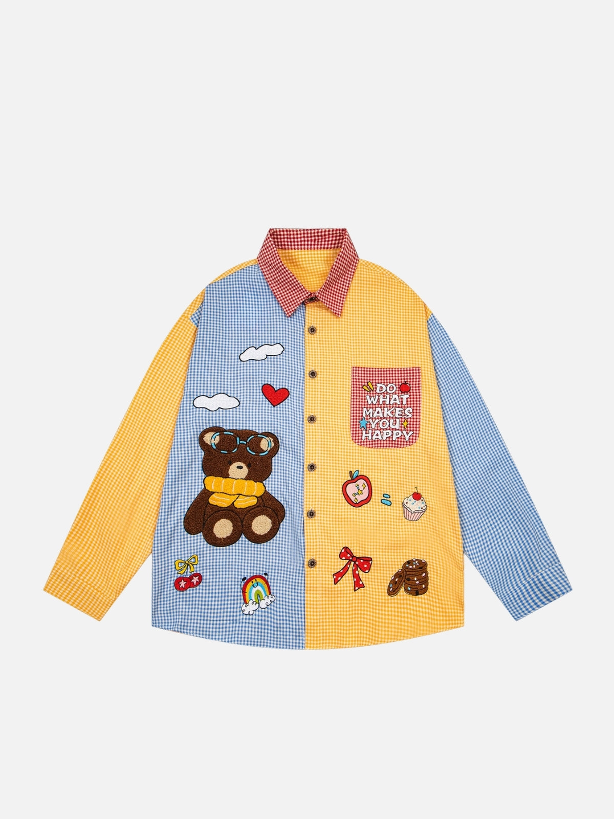 Haaura Teddy Bear Embroidered Patchwork Shirt