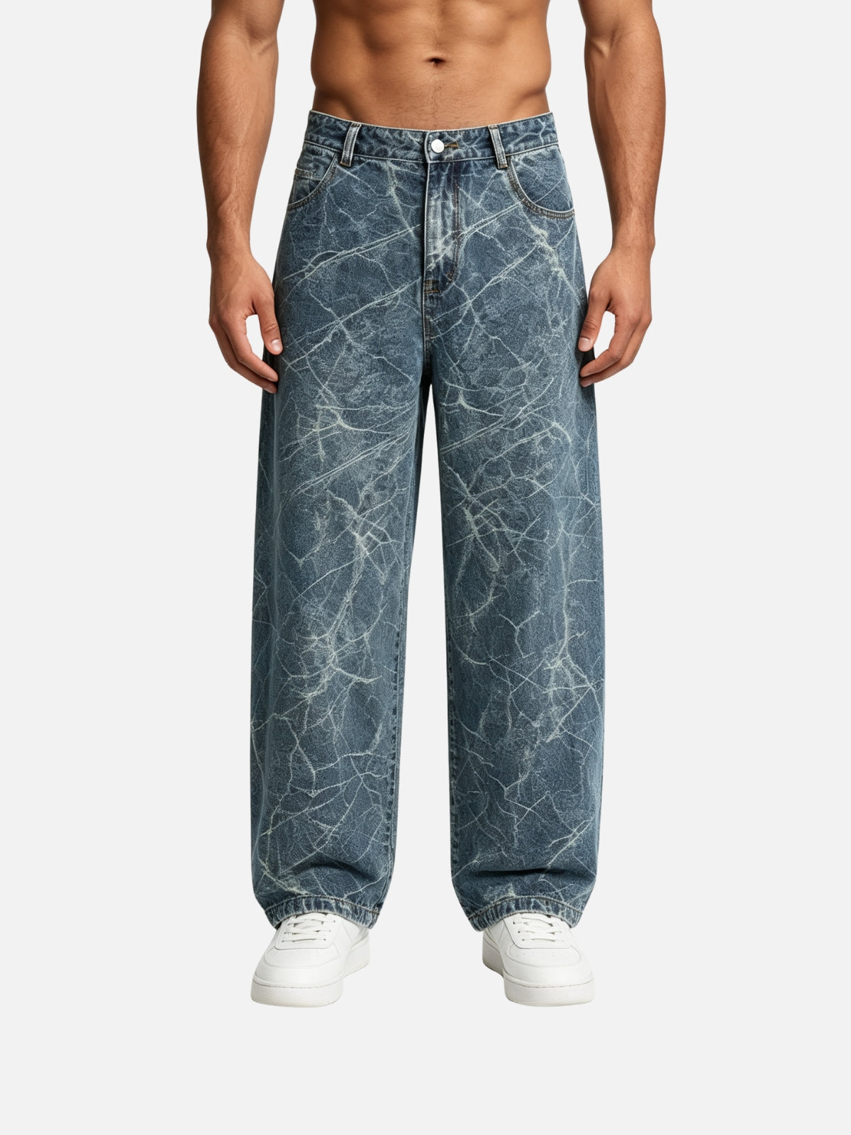 Haaura Crackle Wash Baggy Jeans