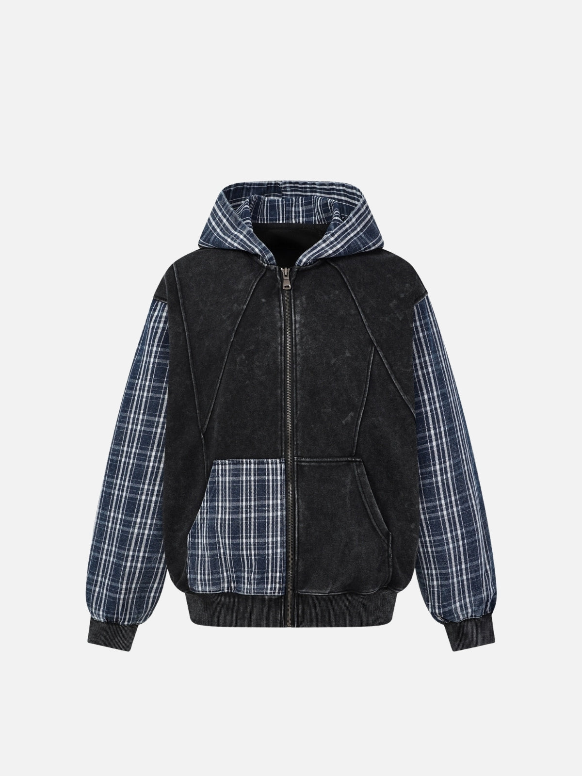 Haaura Plaid Patchwork Zip Up Hoodie
