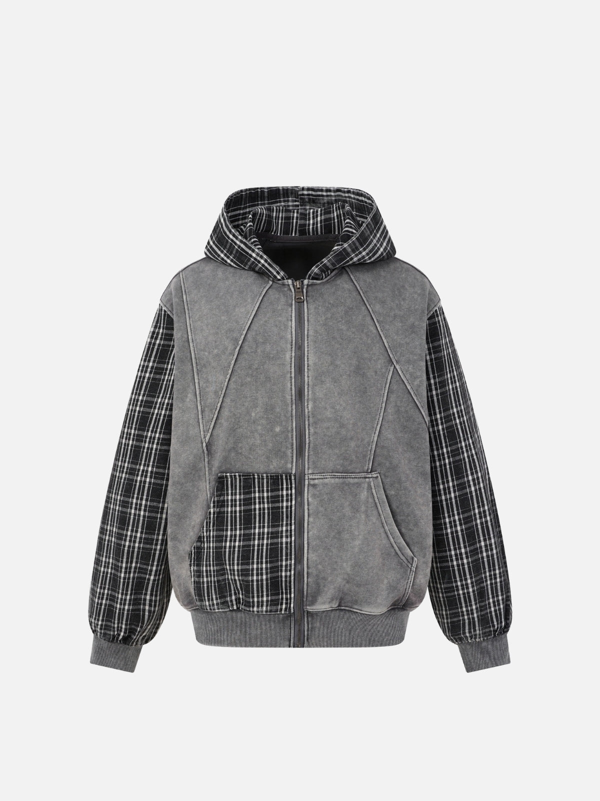Haaura Plaid Patchwork Zip Up Hoodie