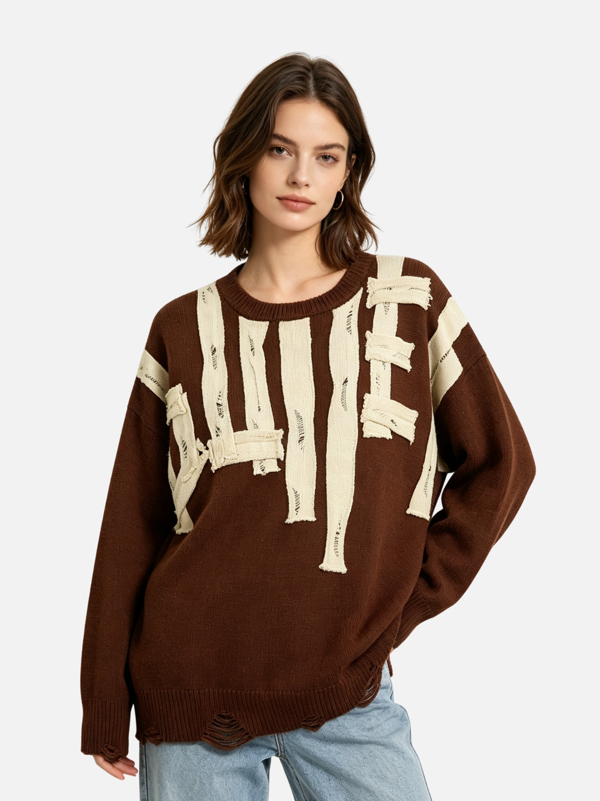 Haaura Distressed Letter Graphic Sweater