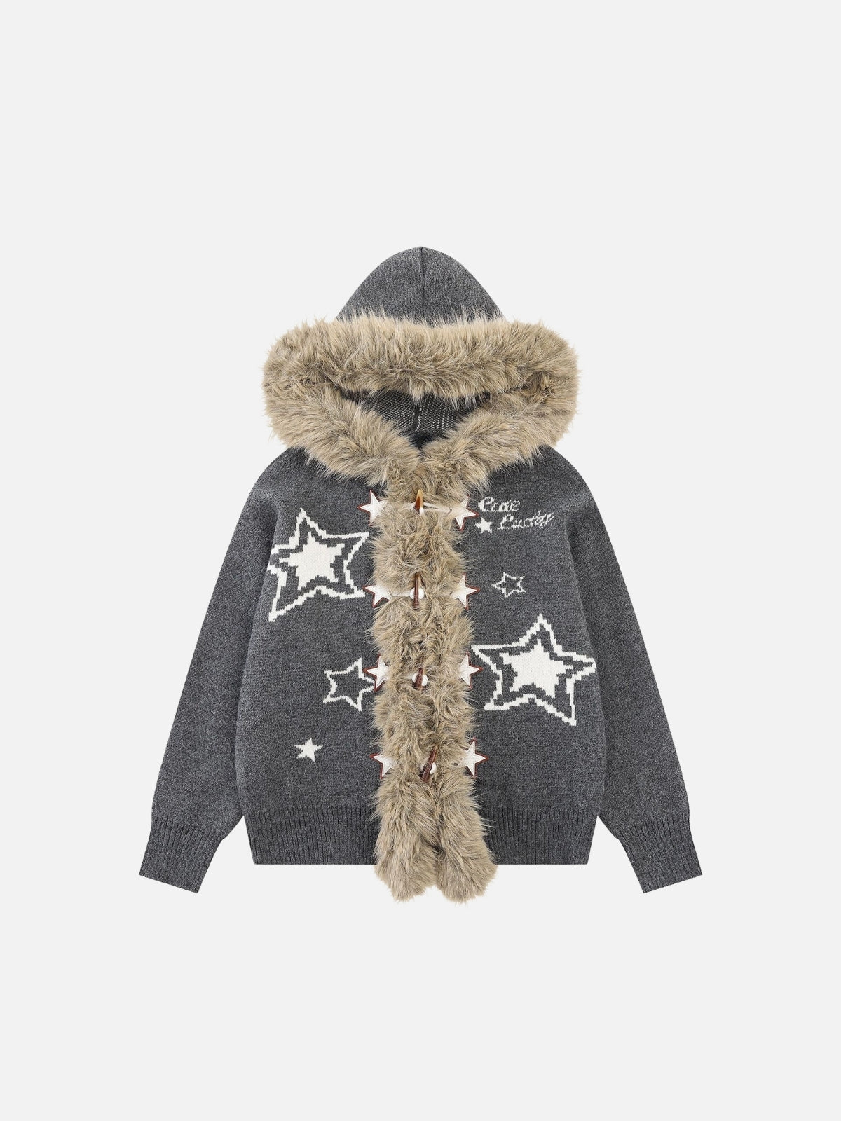 Haaura Fur Trim Star Hooded Cardigan