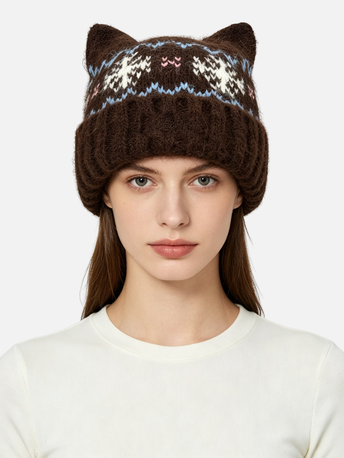 Fluffy Cat Ear Fair Isle Beanie