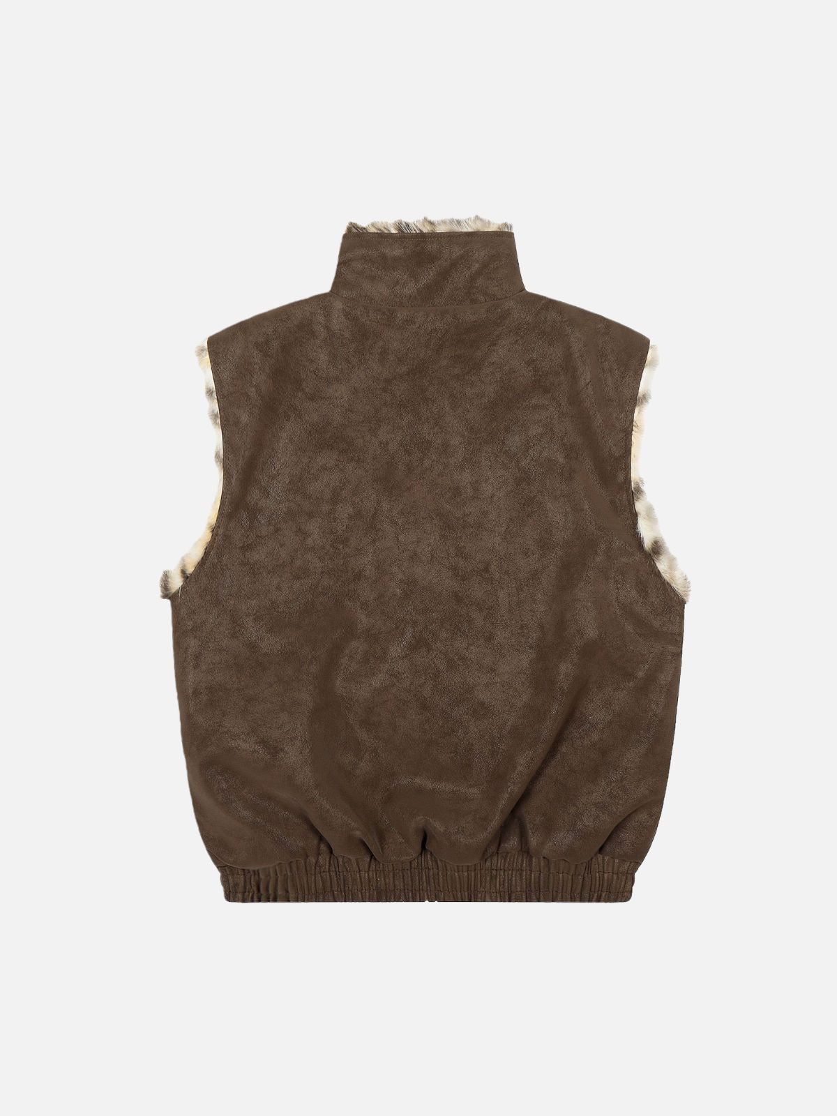 Haaura Leopard Trim Stand Collar Zip-Up Vest