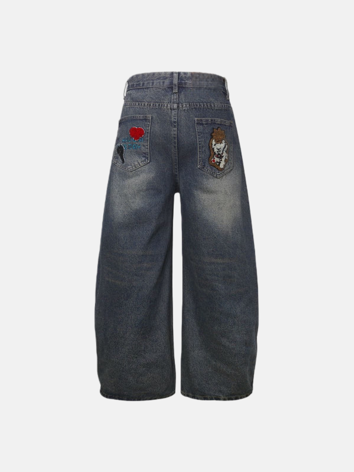 Haaura Animal Applique Embroidery Barrel Jeans