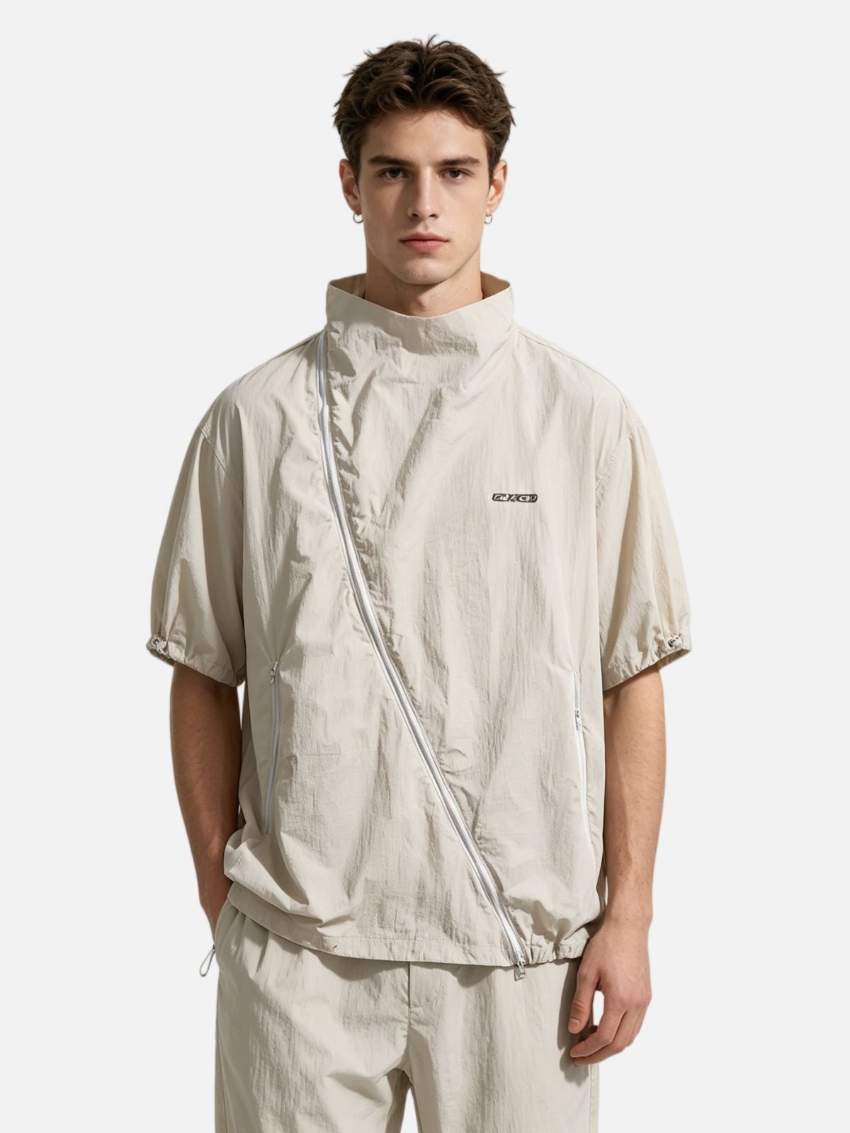 Haaura Oversized Half-Zip Wrinkled Jacket