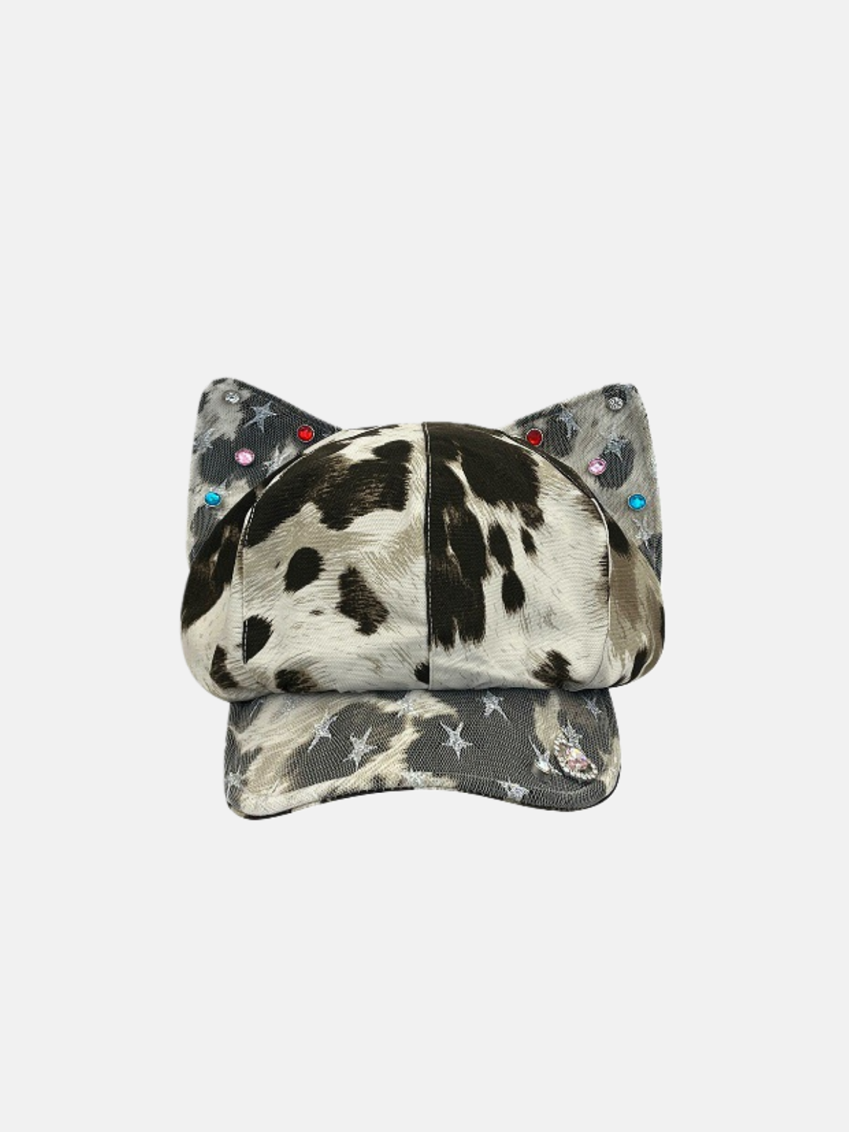 Cow Print Cat-Ear Beaded Hat
