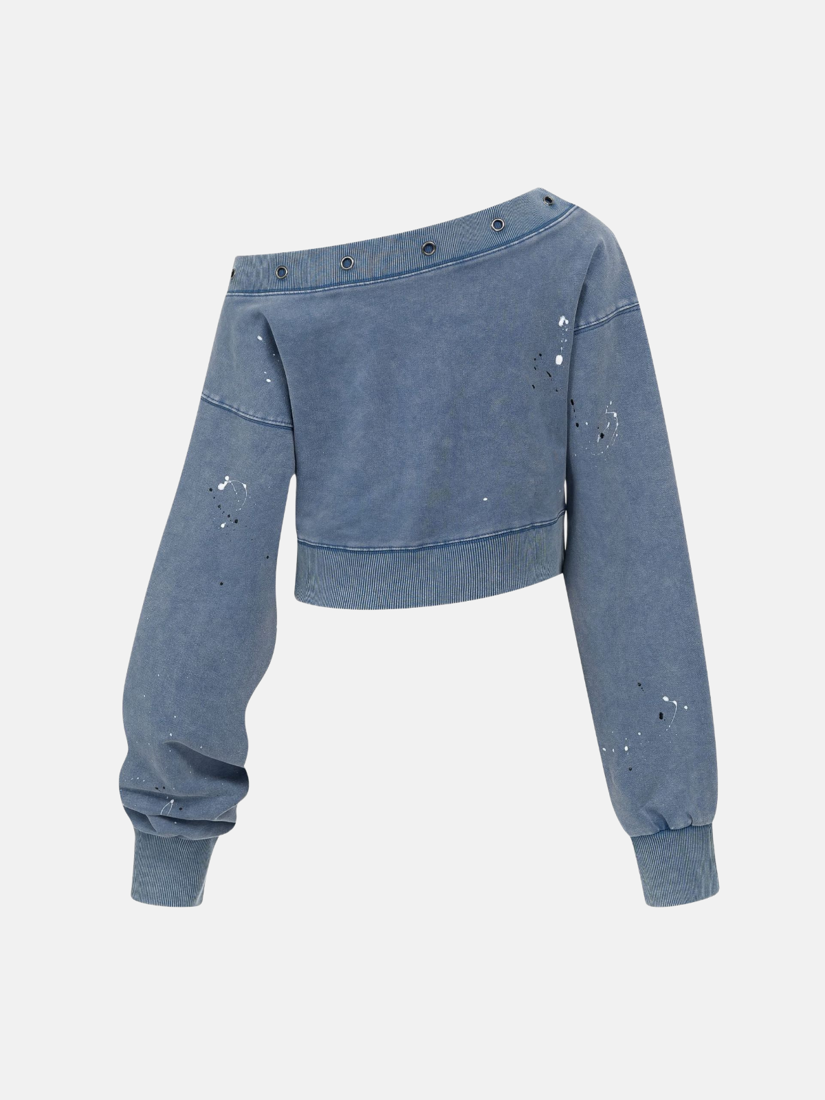 Haaura Star Splatter Metal Stud Off-Shoulder Cropped Sweatshirt