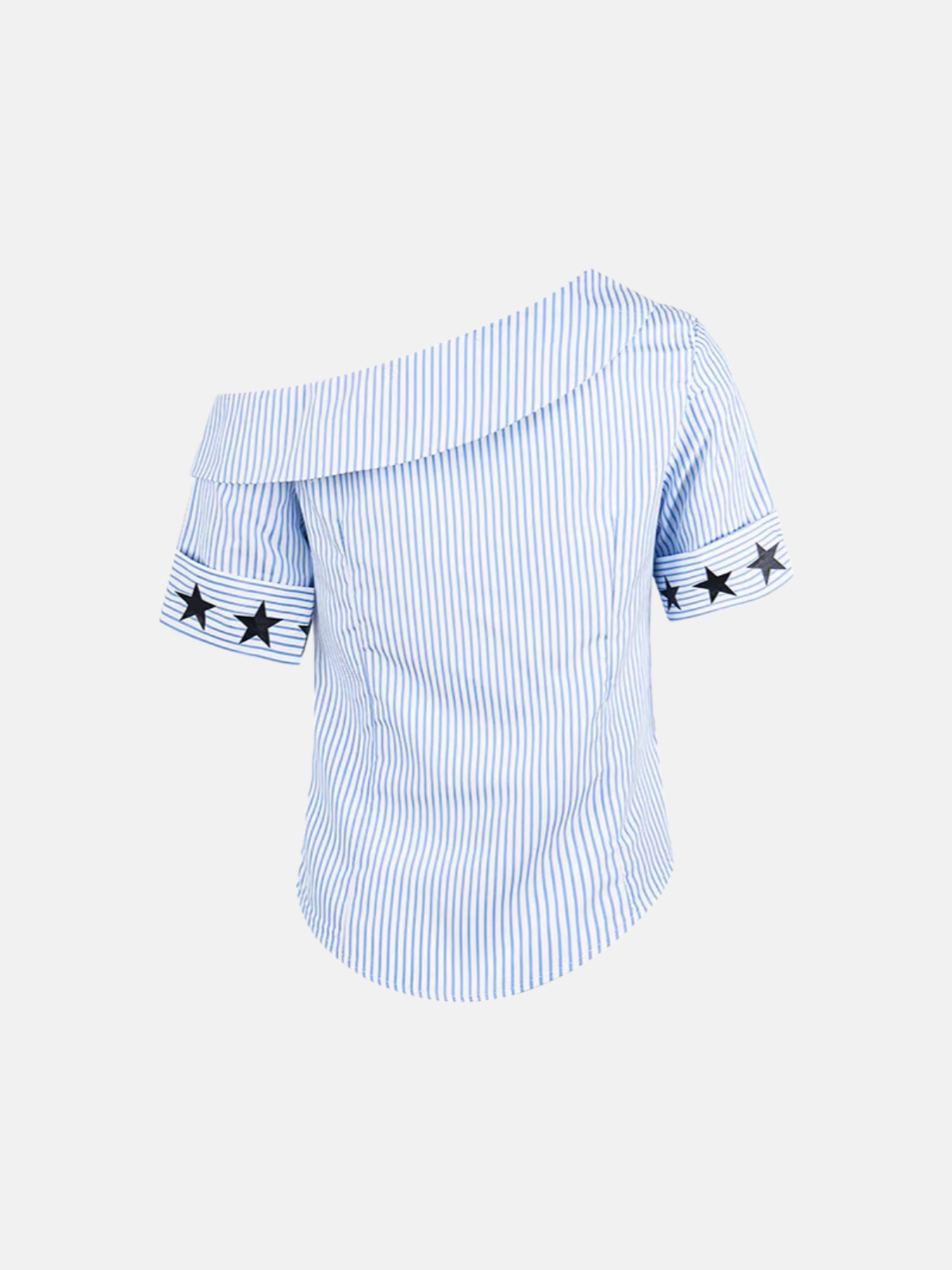 Haaura Stripe Star Off-The-Shoulder Short Sleeve Shirt