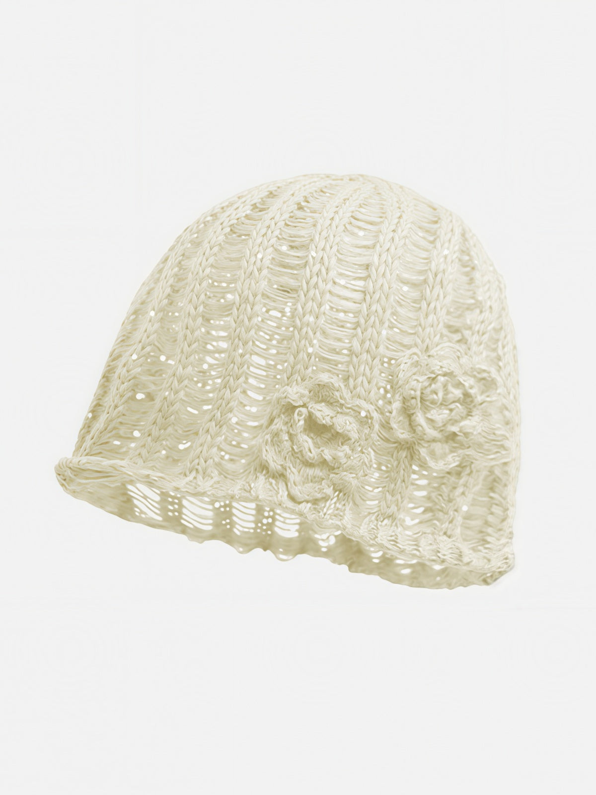 Crochet Floral Appliqué Slouchy Beanie