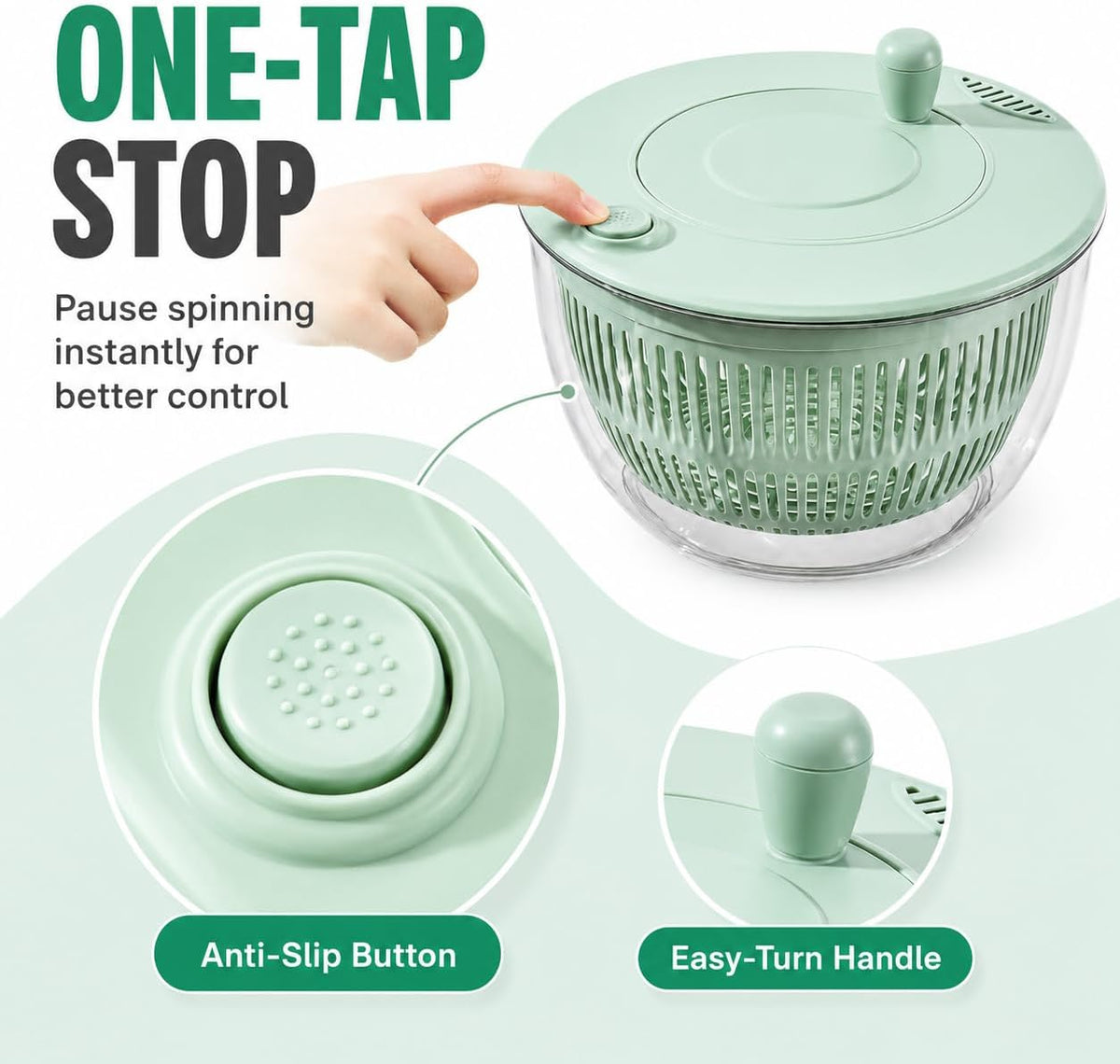 6-in-1 Salad Spinner & Vegetable Slicer – 5.3 QT Large Capacity Food Prep Bowl with 5 Blades, One-Touch Stop, Egg Separator & Citrus Juicer