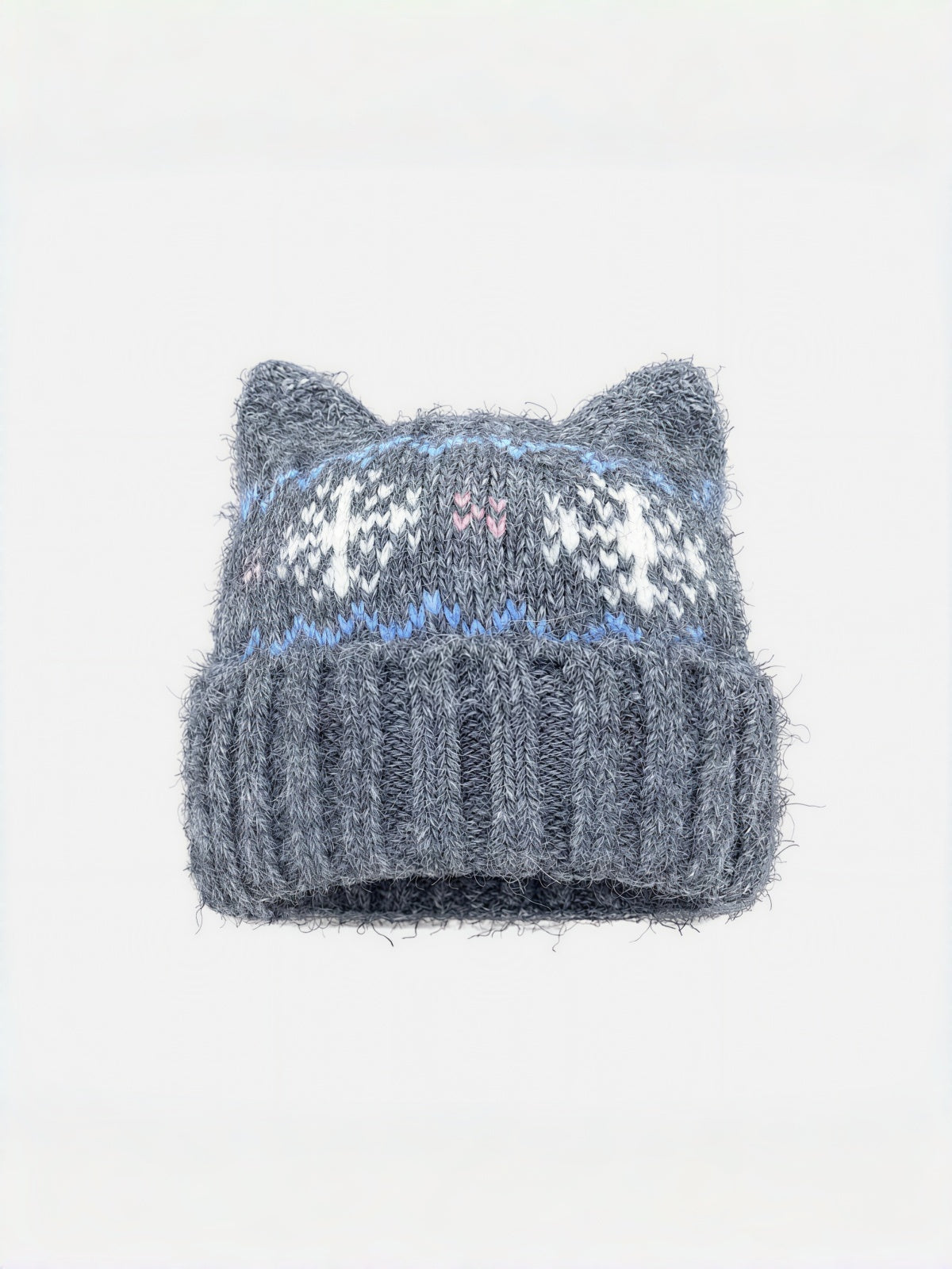 Fluffy Cat Ear Fair Isle Beanie
