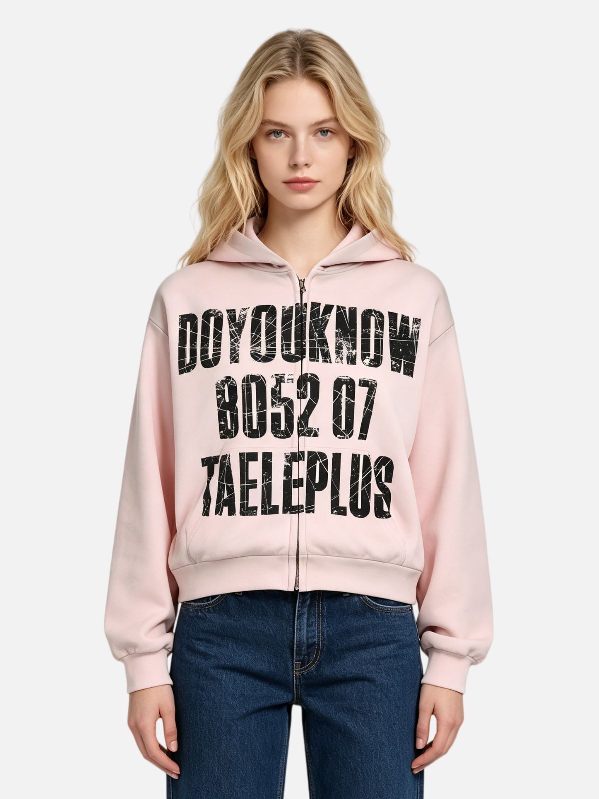 Haaura Distressed Slogan Zip Up Hoodie