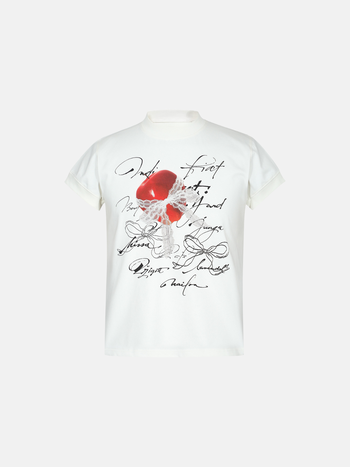 Haaura Apple Lace Bow Art & Life Text Print Tee