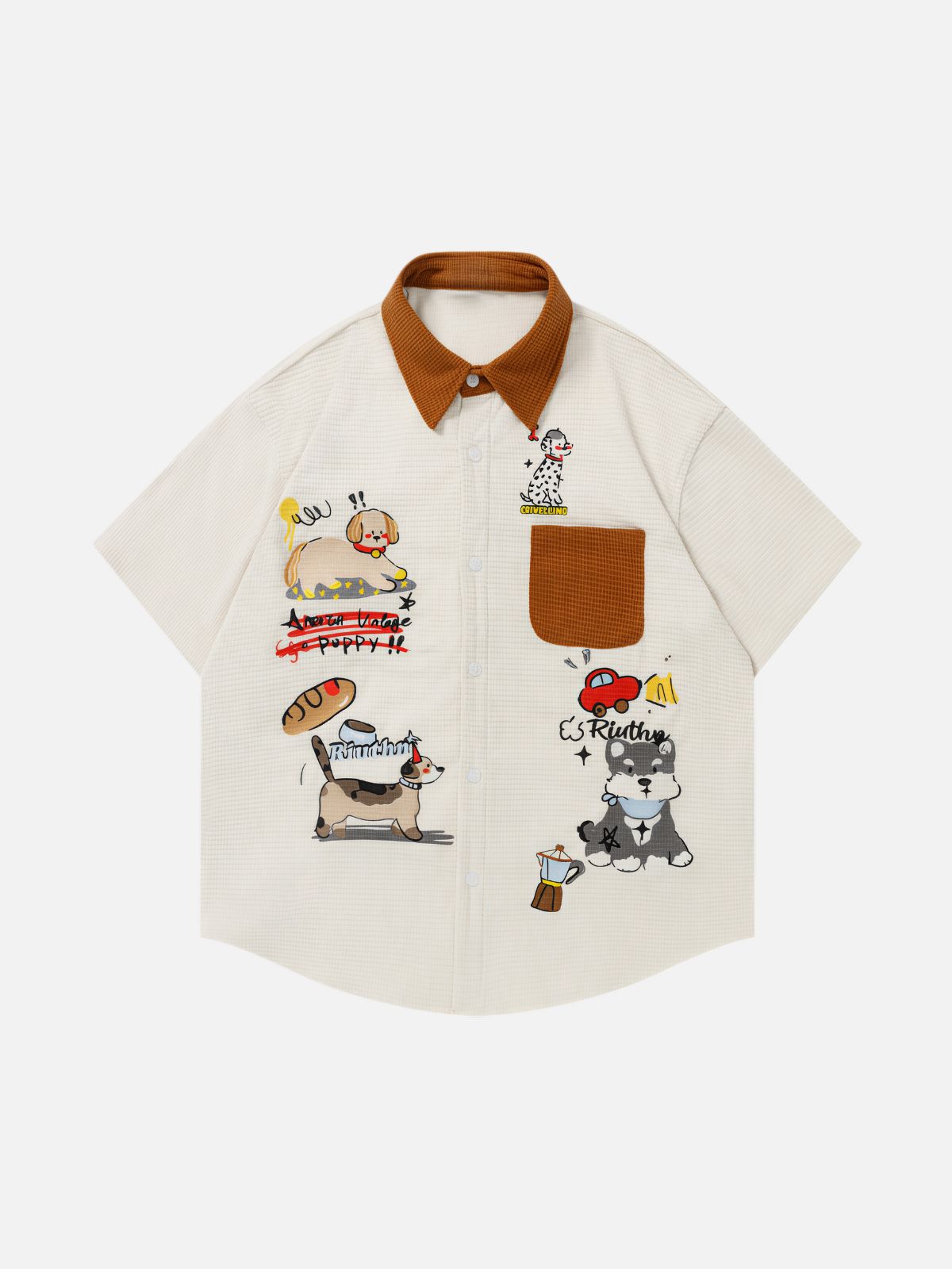 Haaura Puppy Embroidered Contrast Collar Shirt
