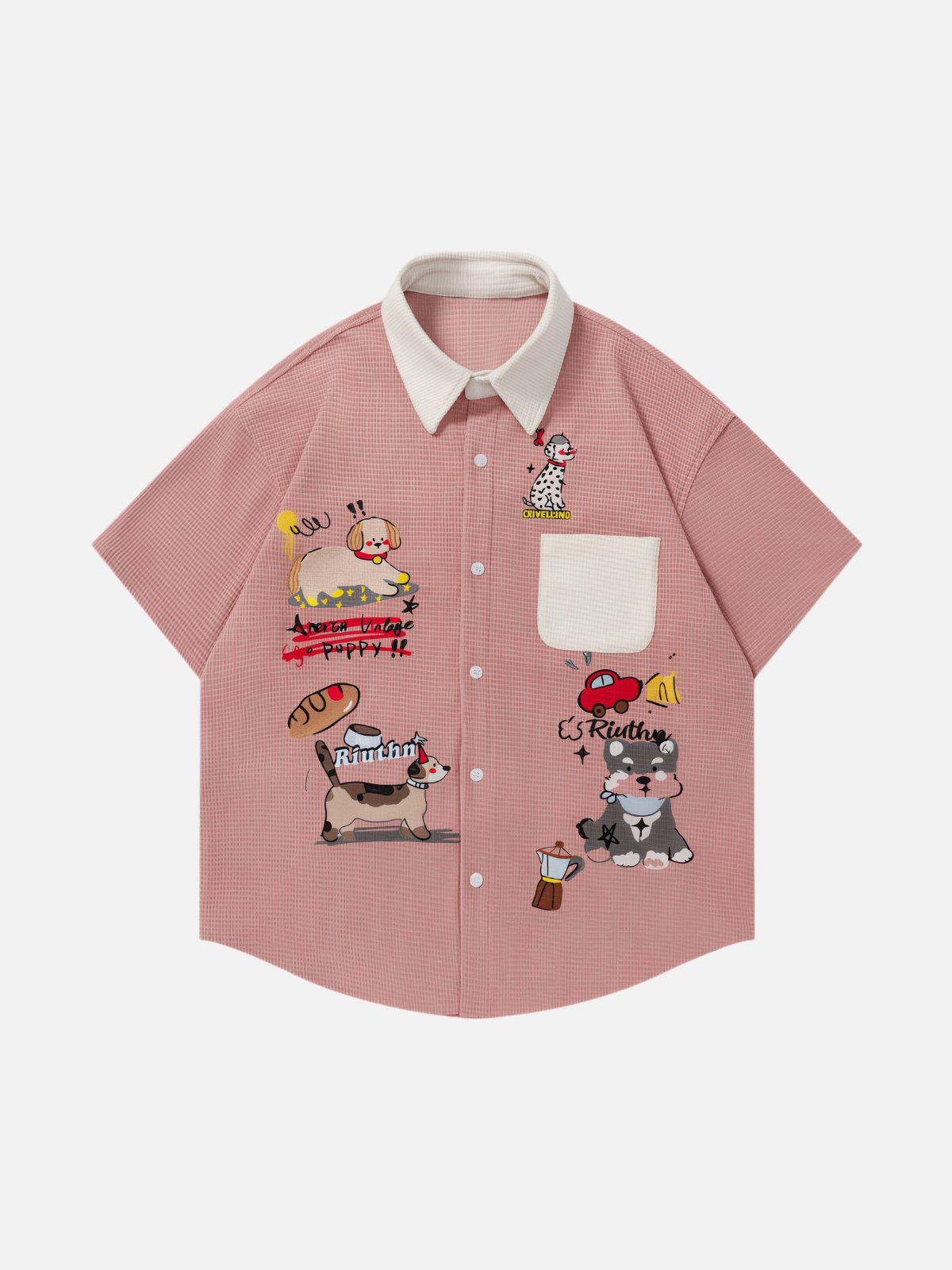 Haaura Puppy Embroidered Contrast Collar Shirt