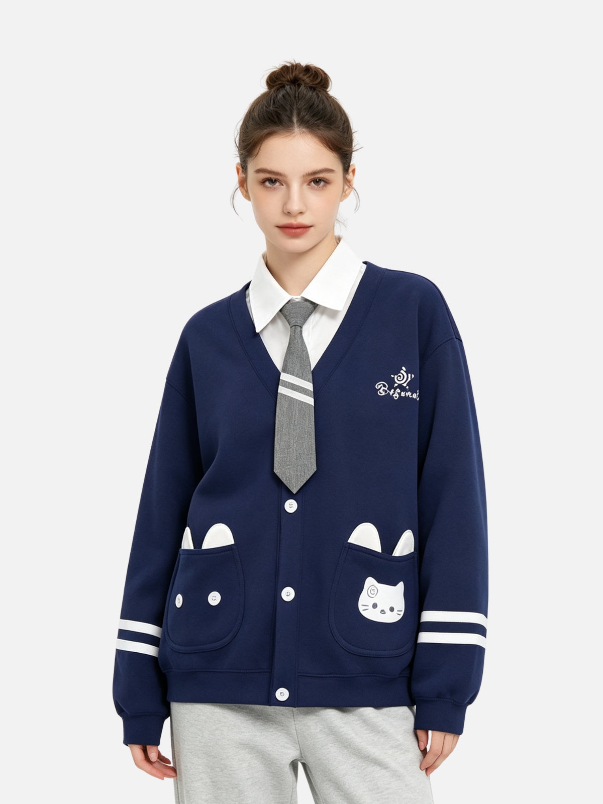 Haaura Cat Ear Tie Neck Cardigan