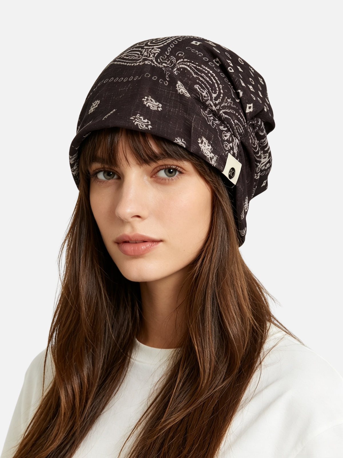 Washed Paisley Slouchy Beanie
