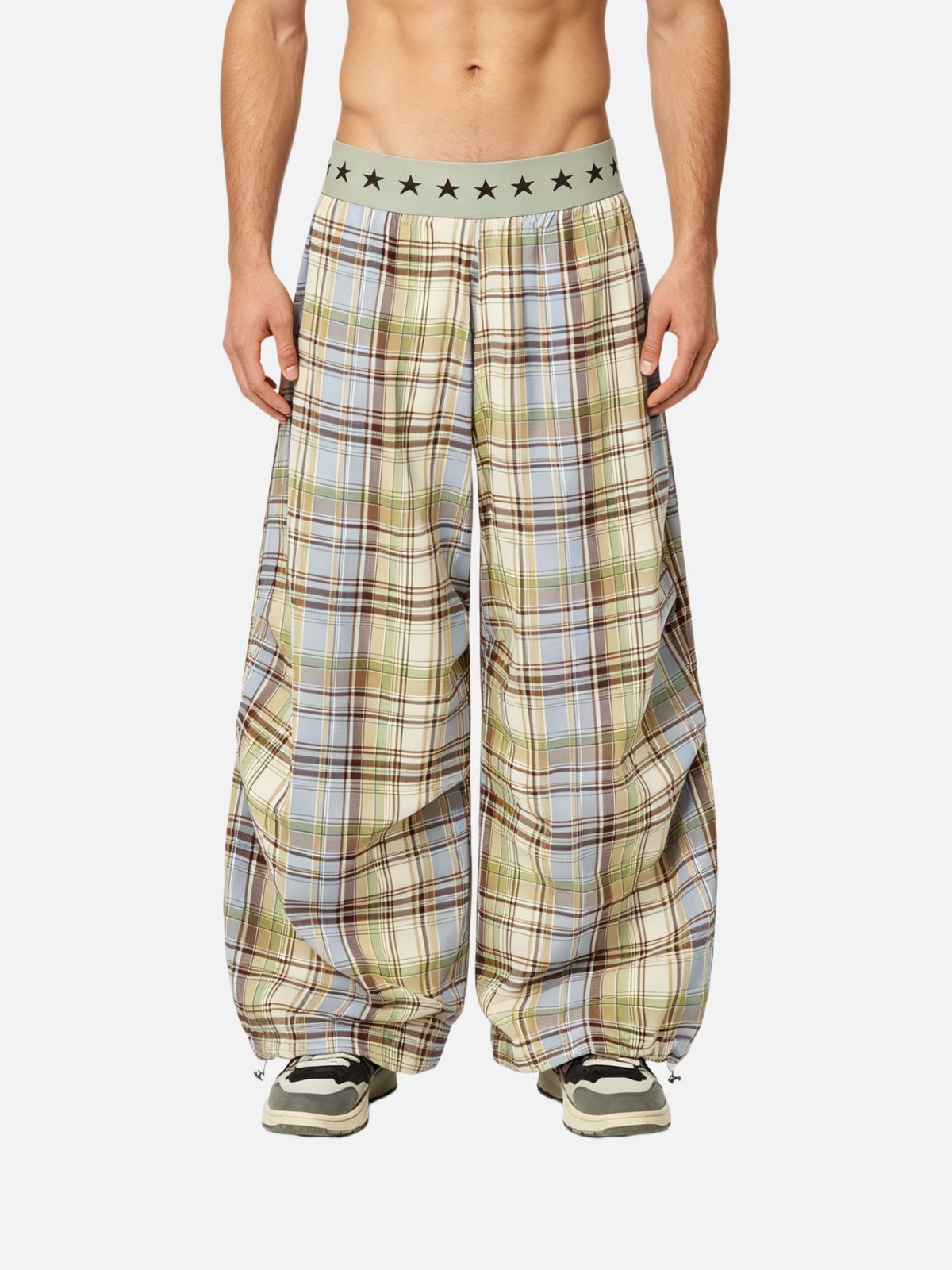 Haaura Star Waist Plaid Baggy Barrel Pants