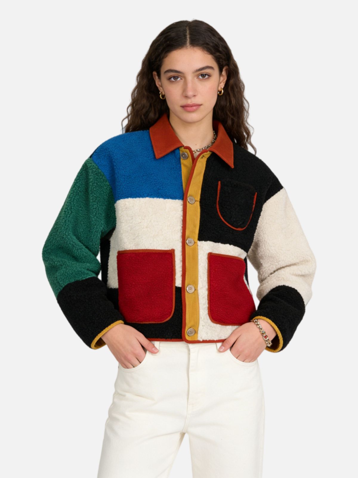Haaura Color Block Sherpa Bomber Jacket