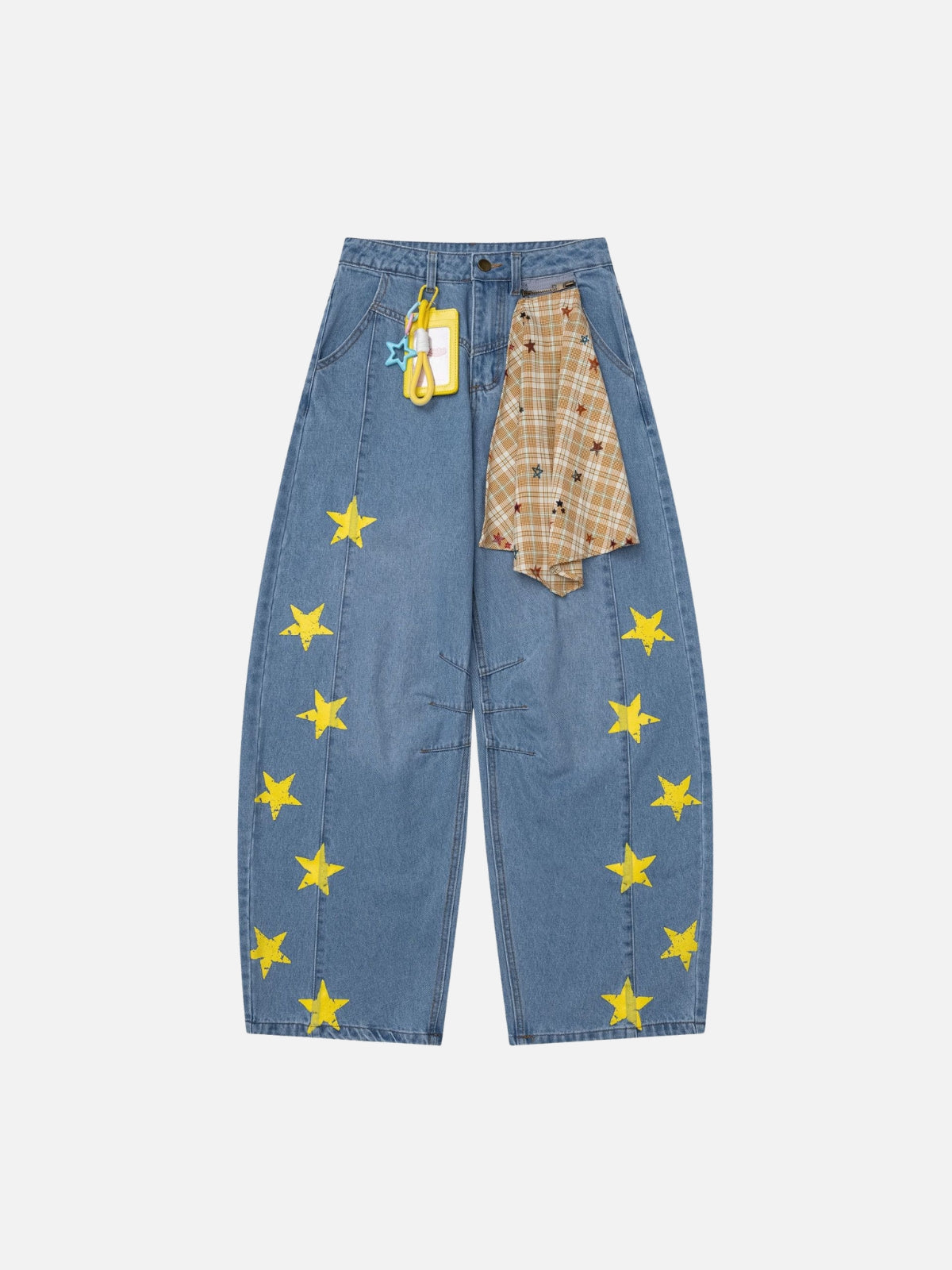 Haaura Star Applique Plaid Detail Baggy Jeans