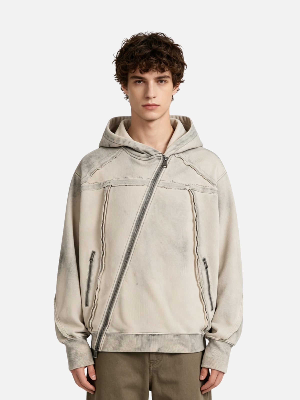 Haaura Asymmetrical Zip Frayed Hoodie