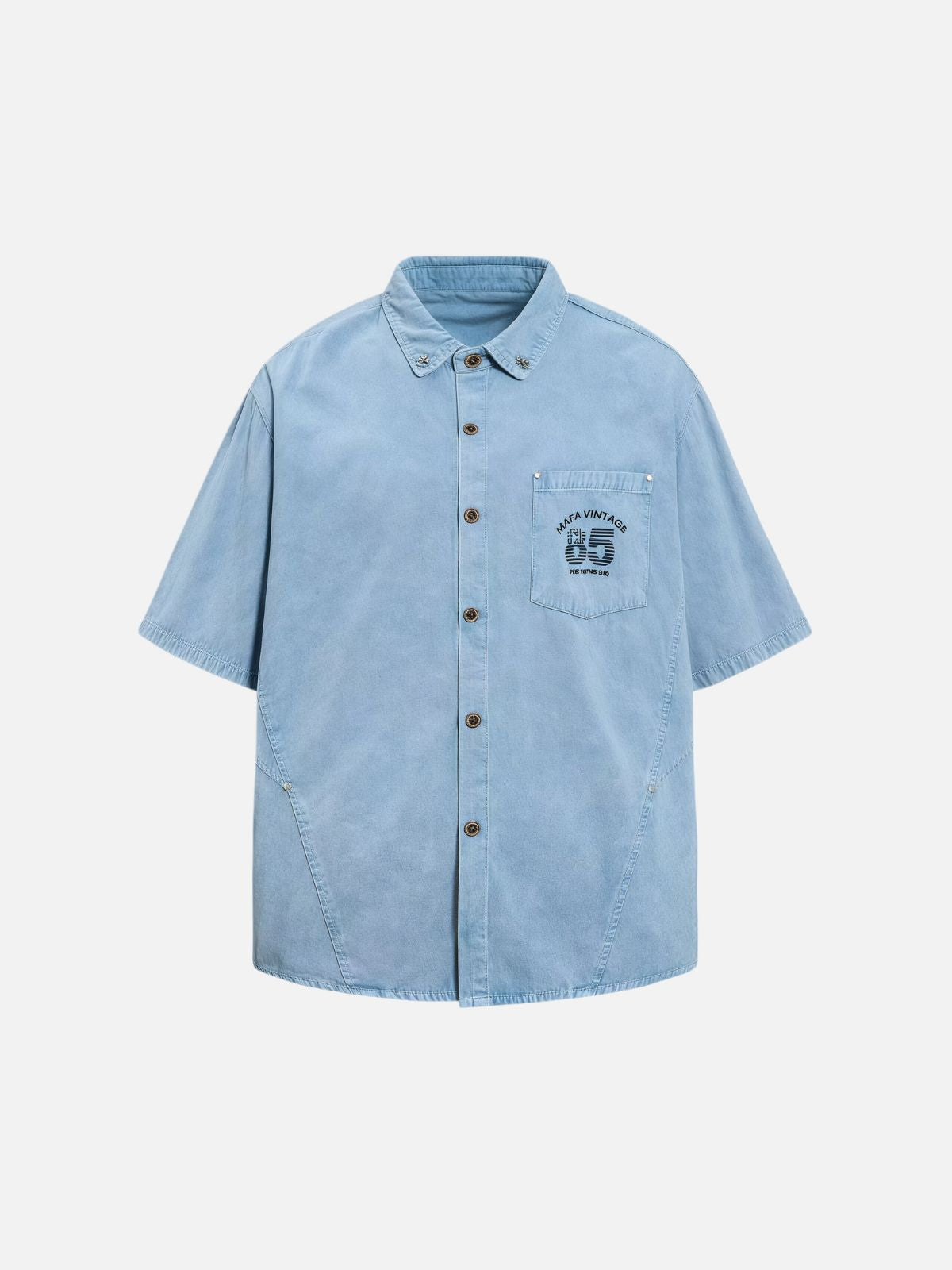 Haaura Boxy Washed Embroidered Pocket Denim Shirt