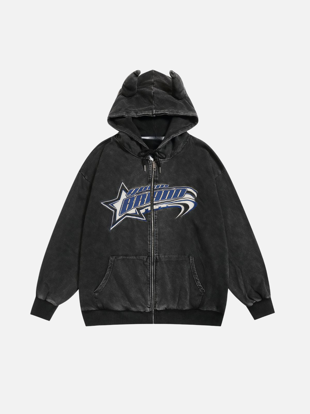 Haaura Devil Horn Washed Zip Up Hoodie