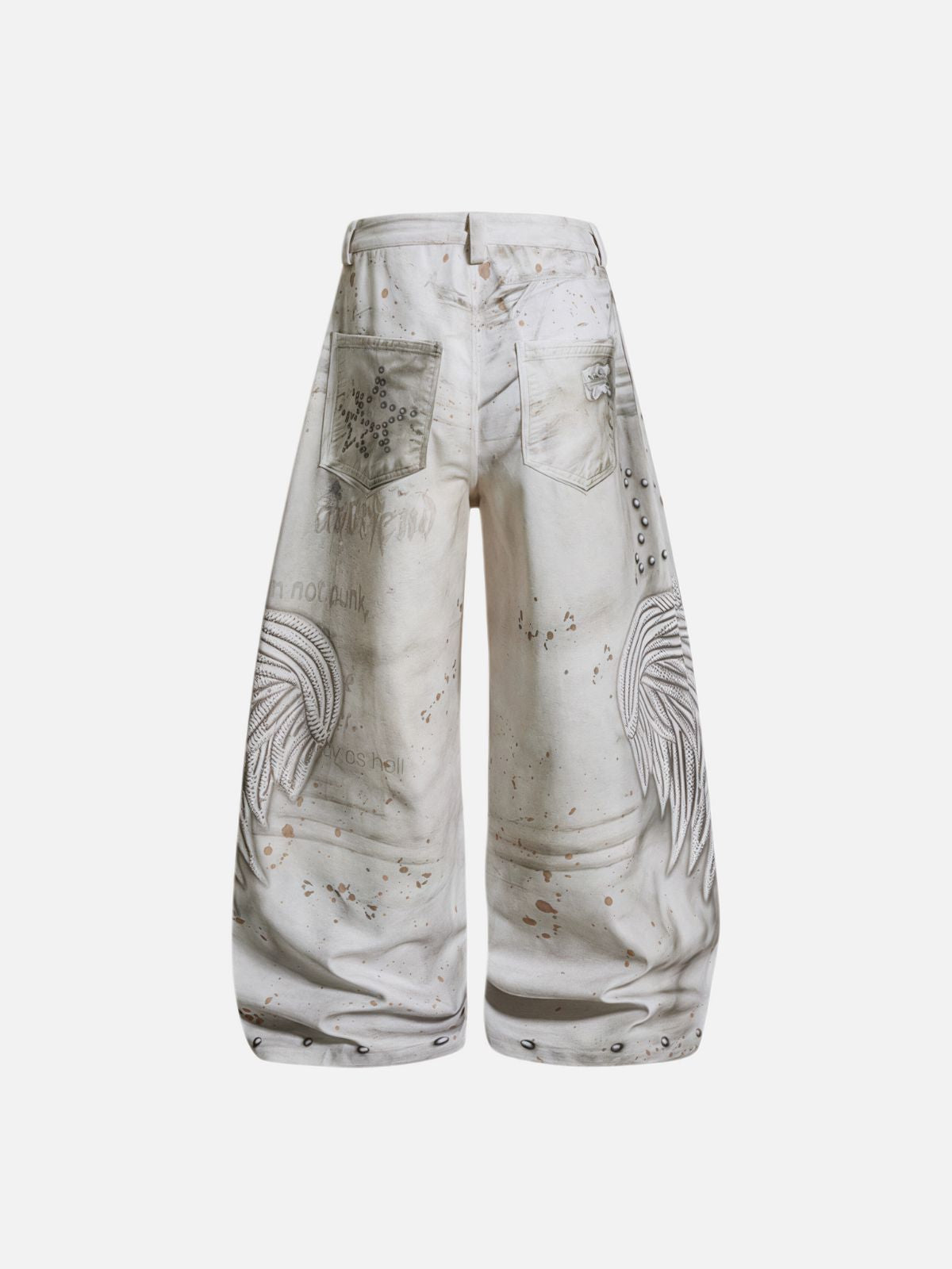Haaura Paint Splatter Embroidered Studded Baggy Barrel Jeans