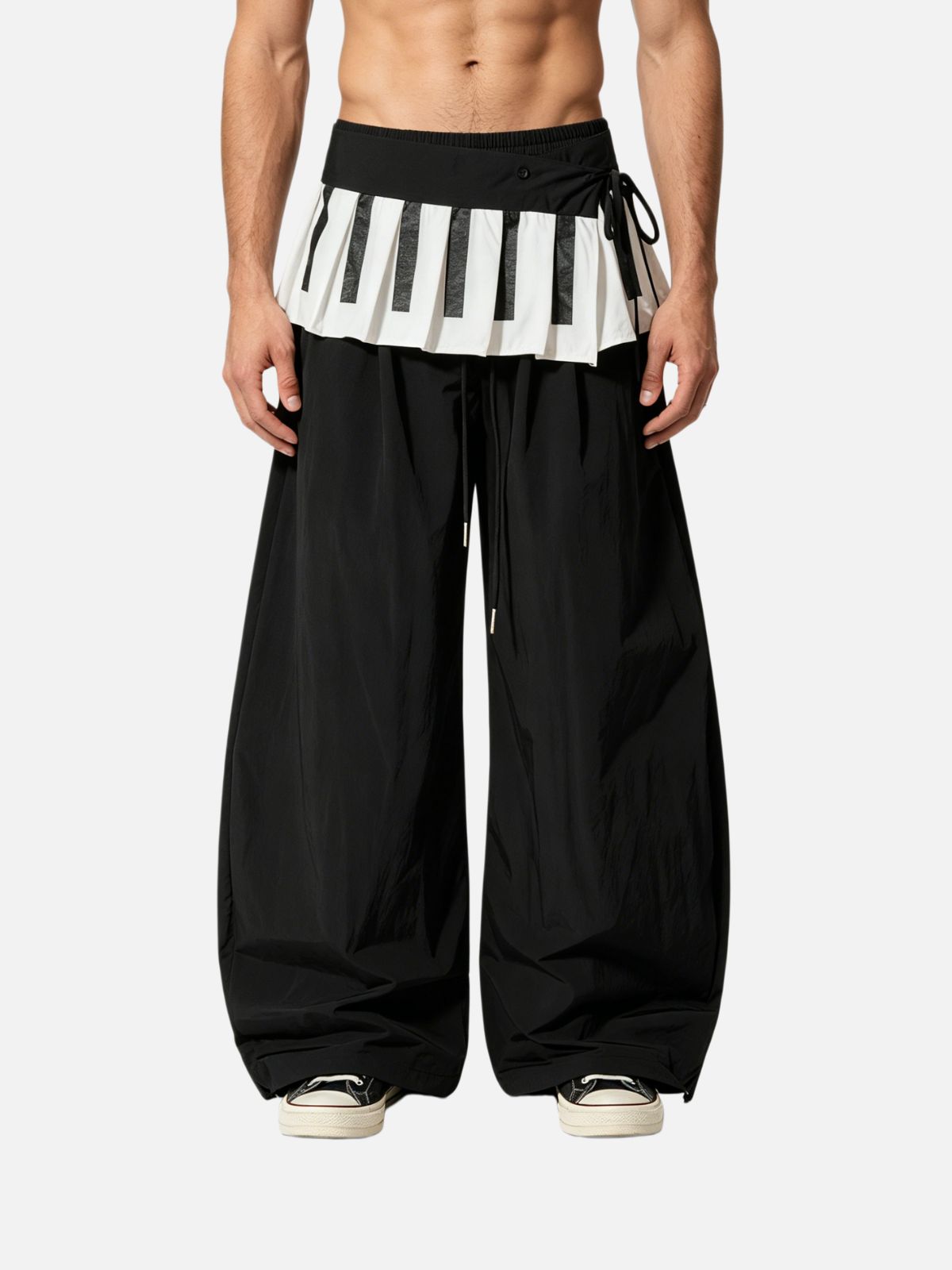 Haaura Baggy Piano Key Ruffle Wide-Leg Pants